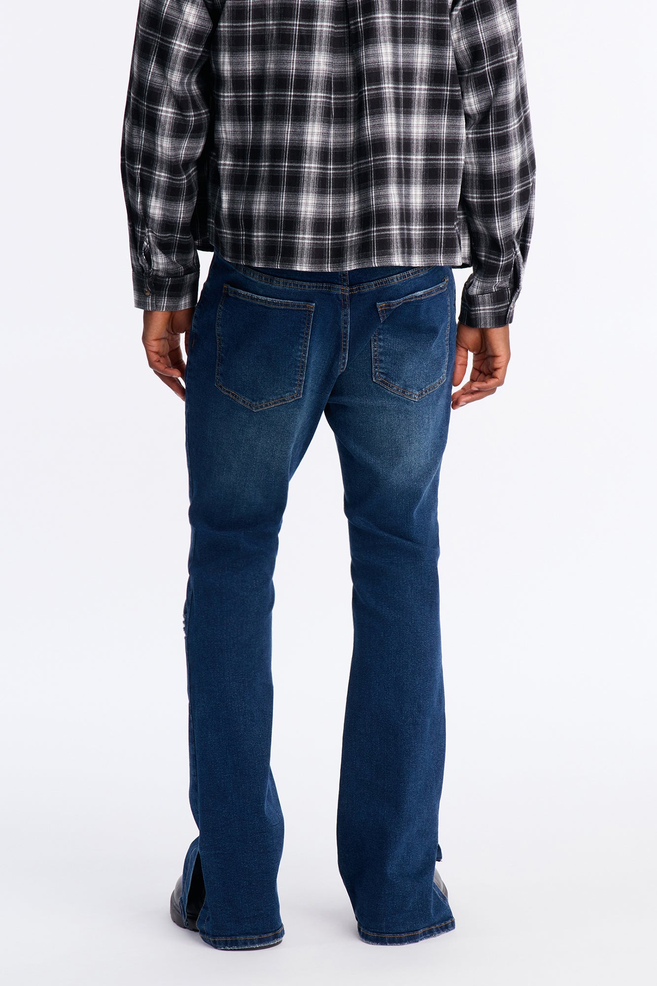 Stacked Skinny Flare Slit Dare Me Distressed Jean - Dark Wash - image 4
