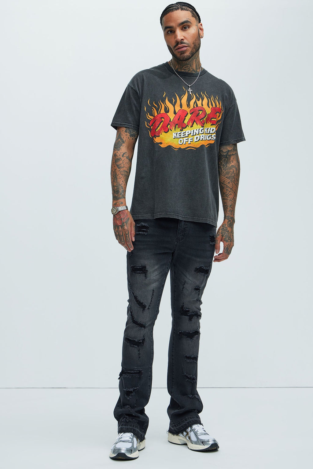 Through It Ripped Skinny Flared Jeans - Black Wash - image 3