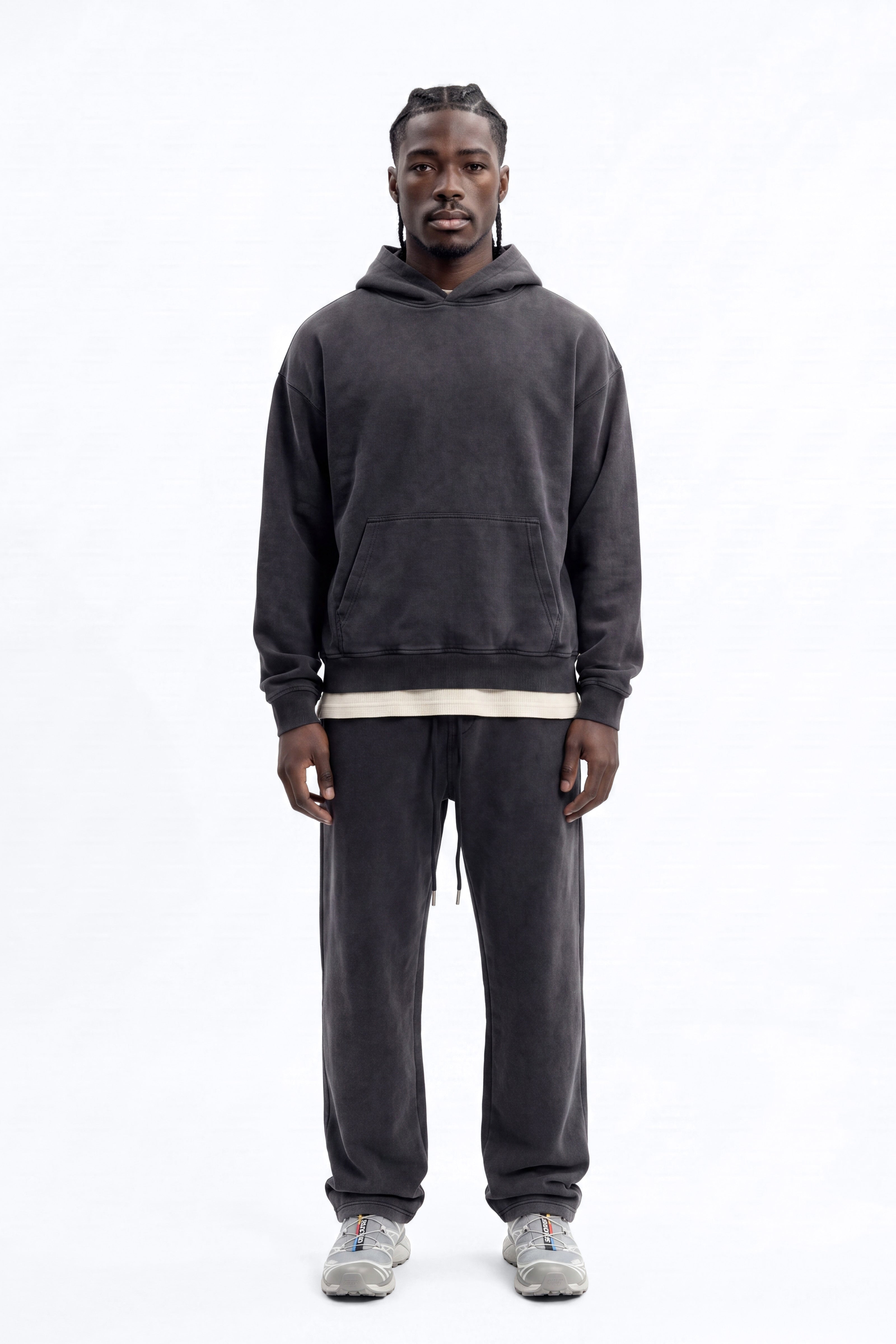 Soft Touch Washed Interlock Oversized Hoodie - Black Wash - image 1
