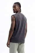 Soft Touch Washed Interlock Oversized Muscle Tee - Black Wash - image 1
