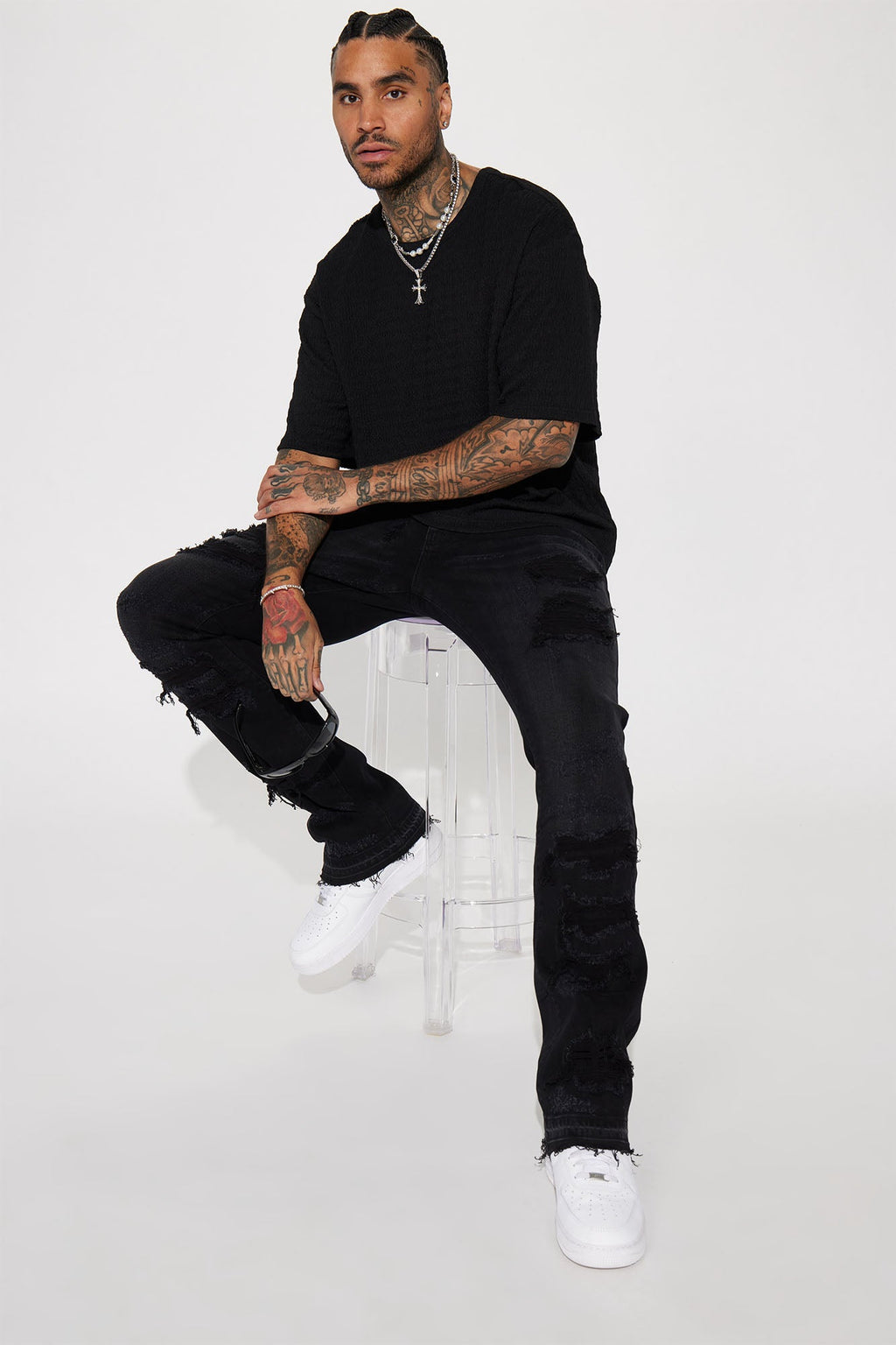 Cuff Me Stacked Skinny Flared Jeans - Black Wash - image 3