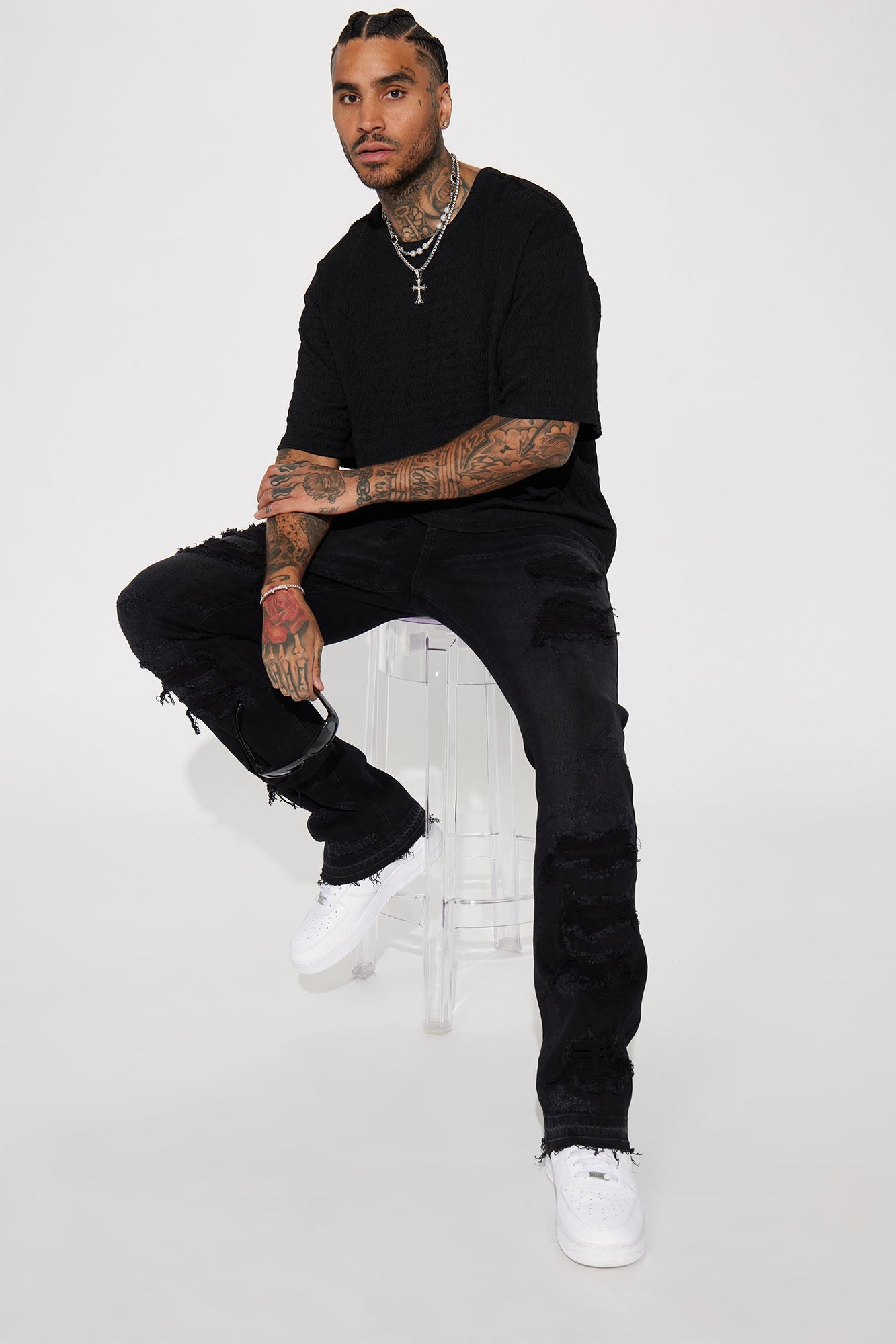Cuff Me Stacked Skinny Flared Jeans - Black Wash - image 3