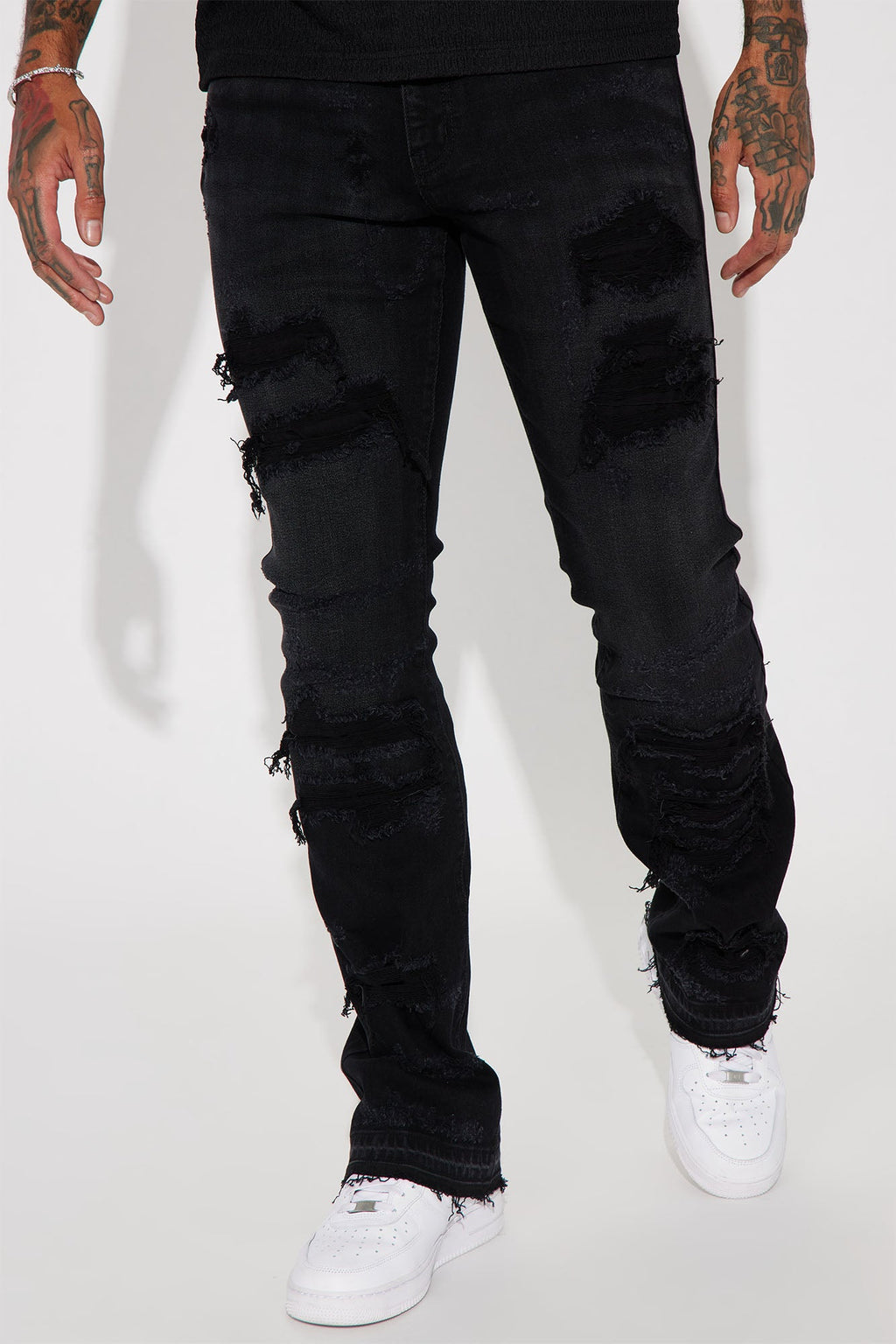 Cuff Me Stacked Skinny Flared Jeans - Black Wash - image 1