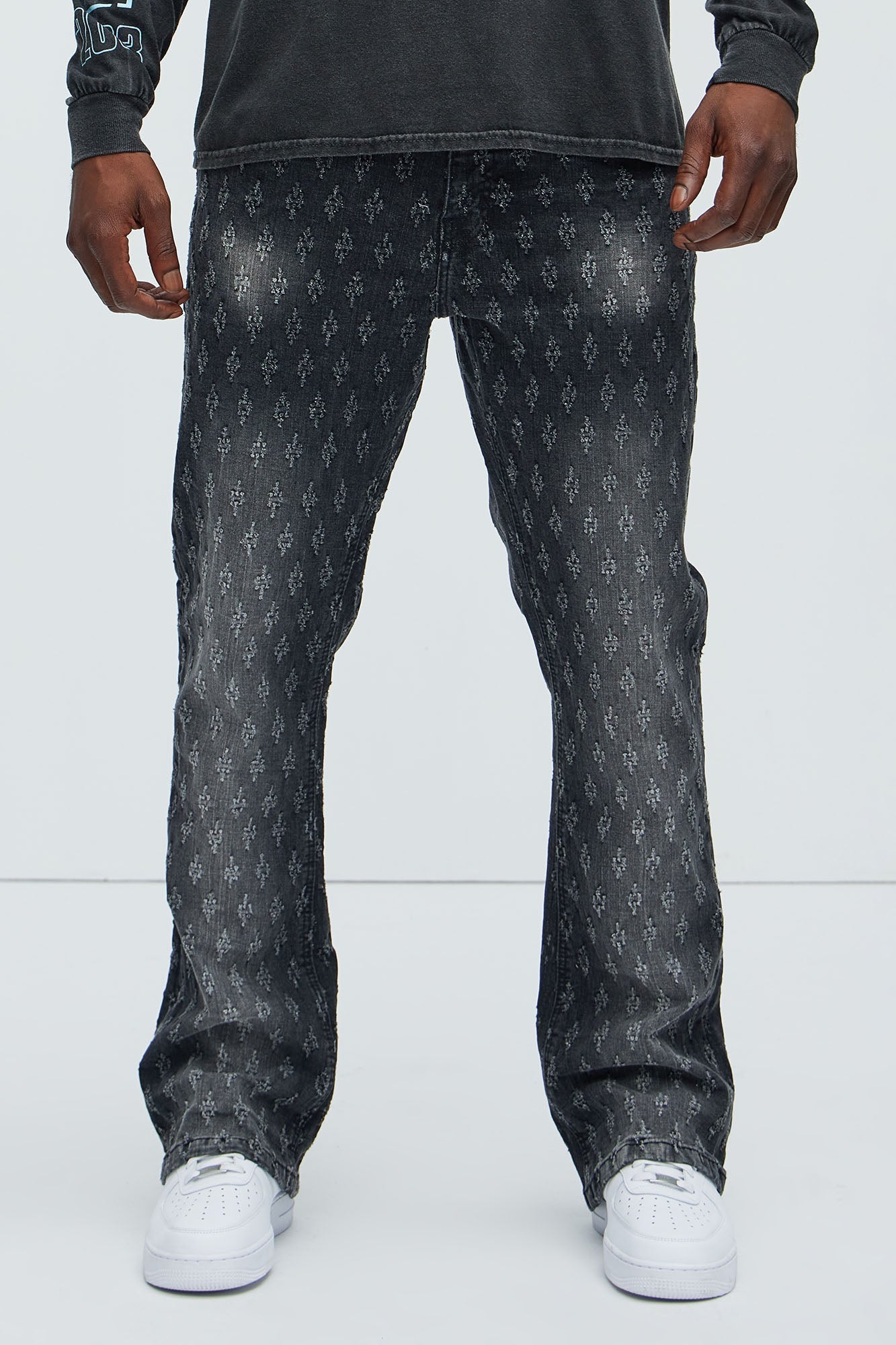 Drilled Slim Stacked Flare Jeans - Black Wash - image 1
