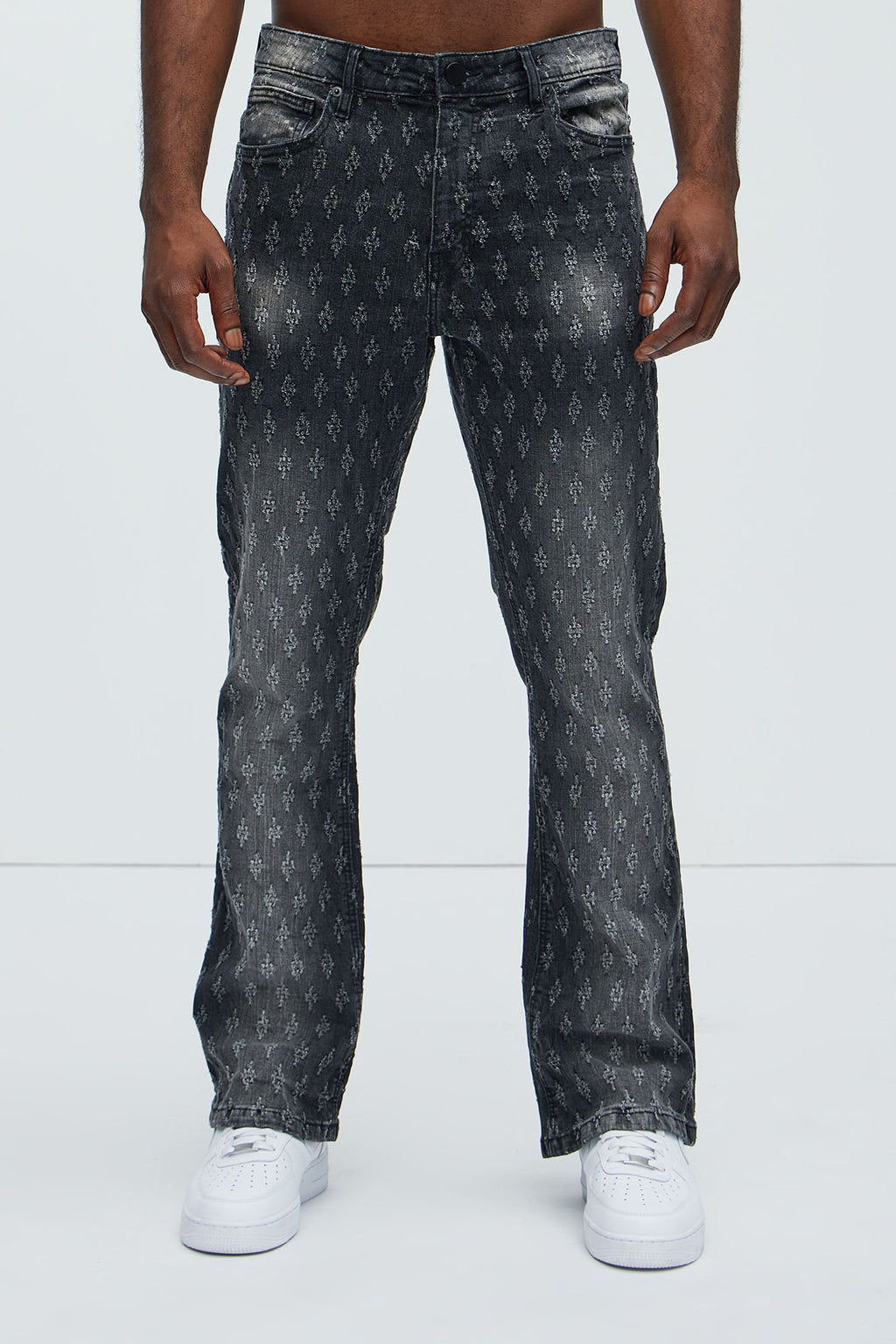 Drilled Slim Stacked Flare Jeans - Black Wash - image 4