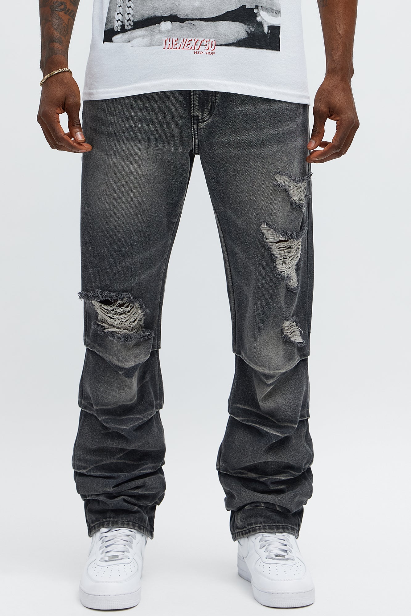 Straight Down The Street Ripped Jeans - Black Wash - image 1