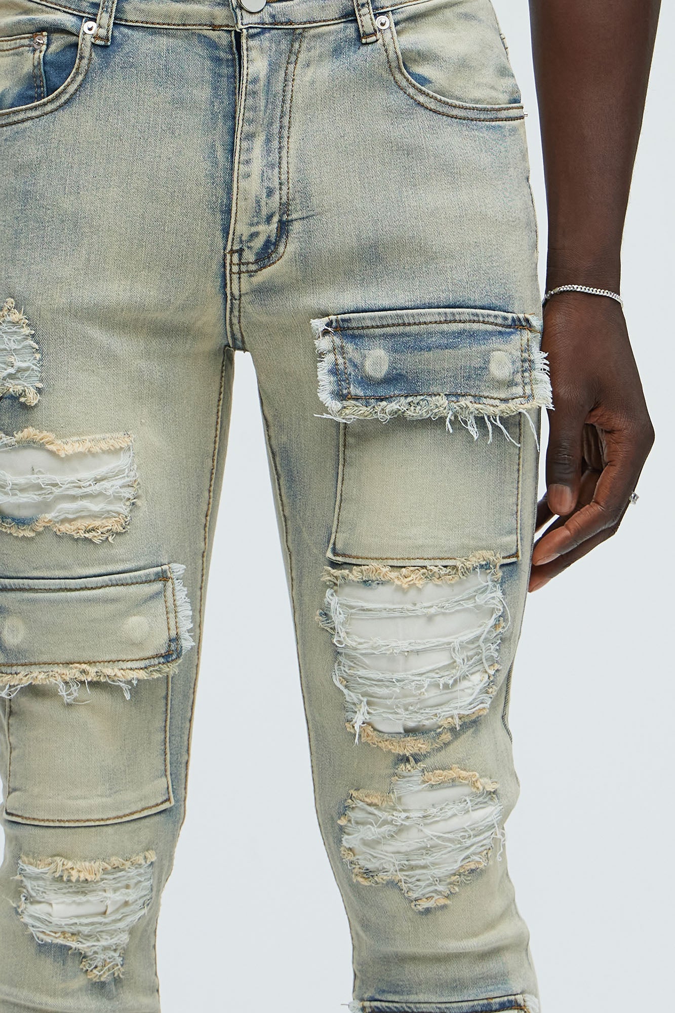 Get Started Cargo Stacked Skinny Flare Jeans - Medium Wash - image 3