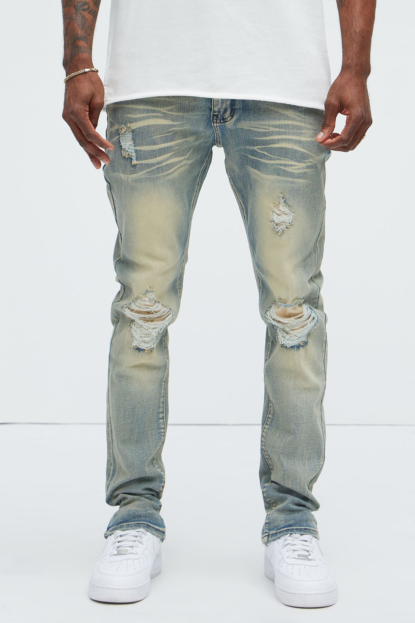 Get With Me Ripped Stacked Skinny Jeans - Vintage Wash - image 1