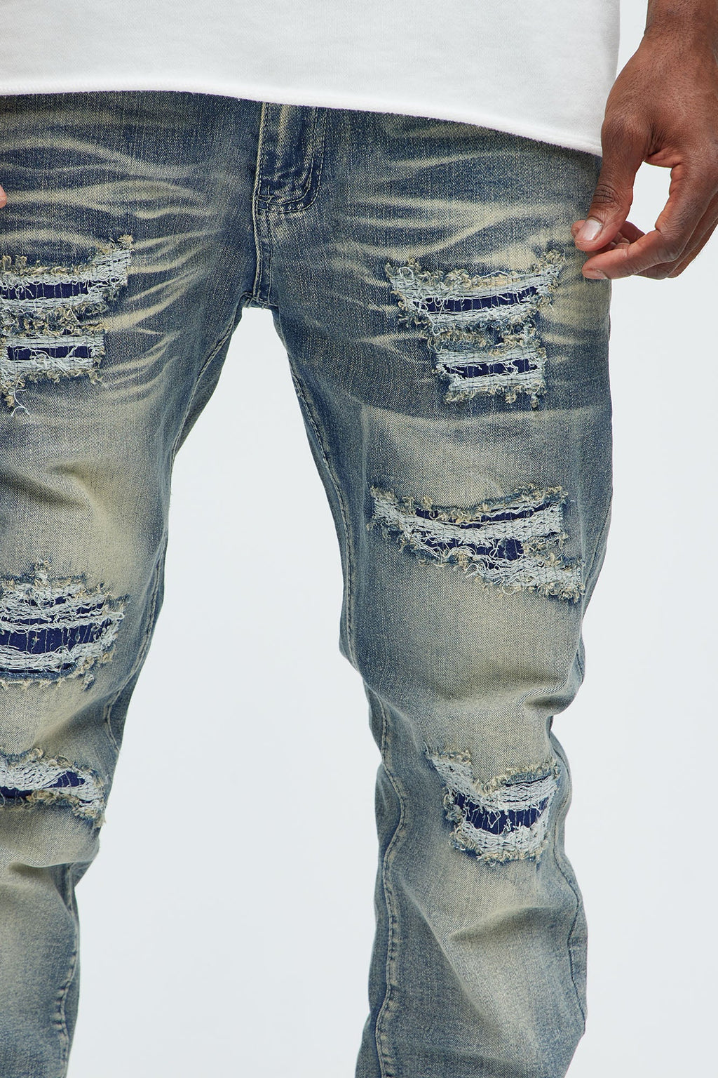 Come My Way Ripped Stacked Skinny Jeans - Dark Wash - image 3
