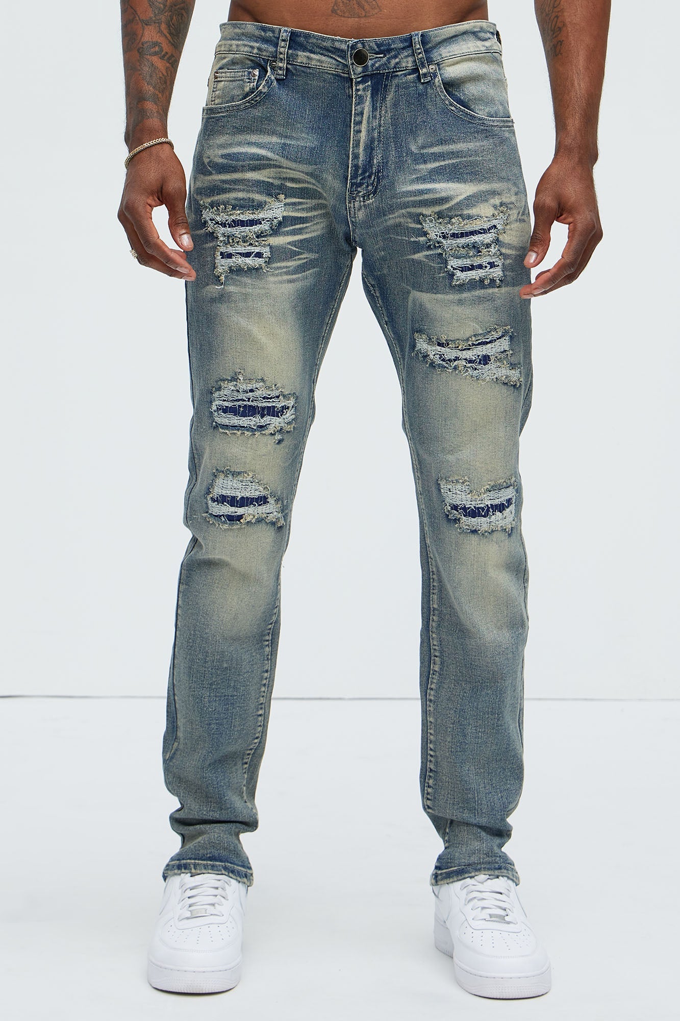 Come My Way Ripped Stacked Skinny Jeans - Dark Wash - image 4