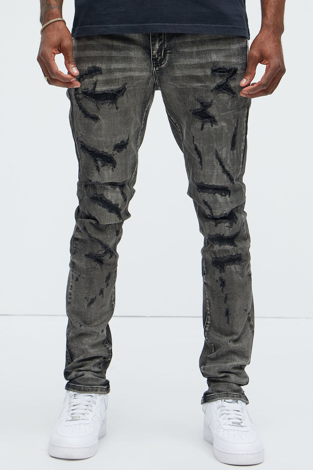 Put You On Spray Painted Stacked Skinny Jeans - Black - image 1