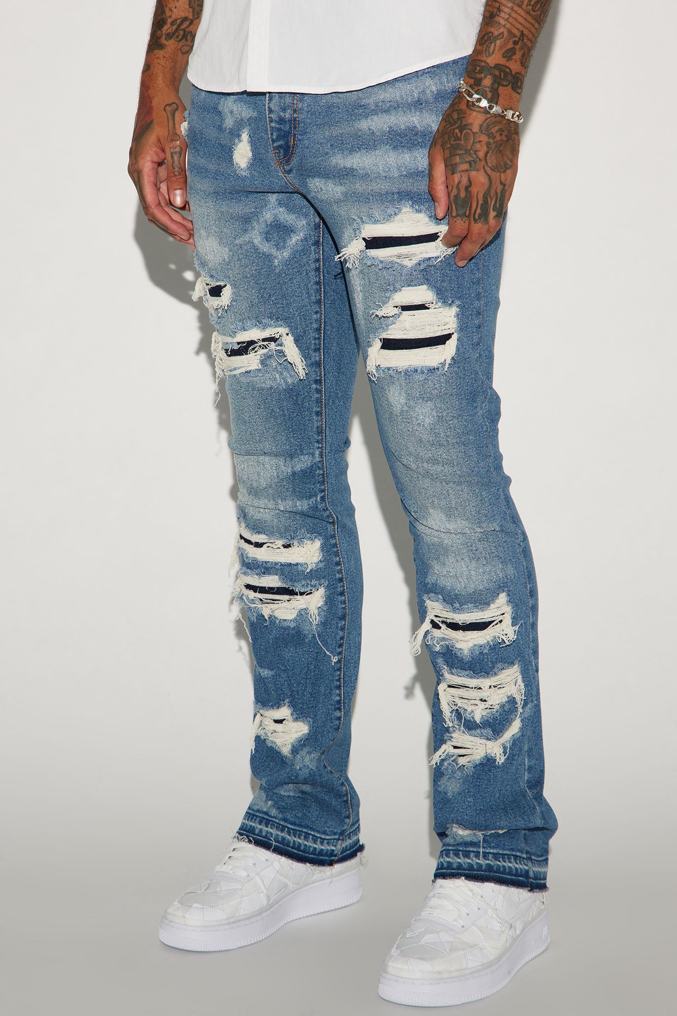 Cuff Me Stacked Skinny Flared Jeans - Medium Wash - image 2