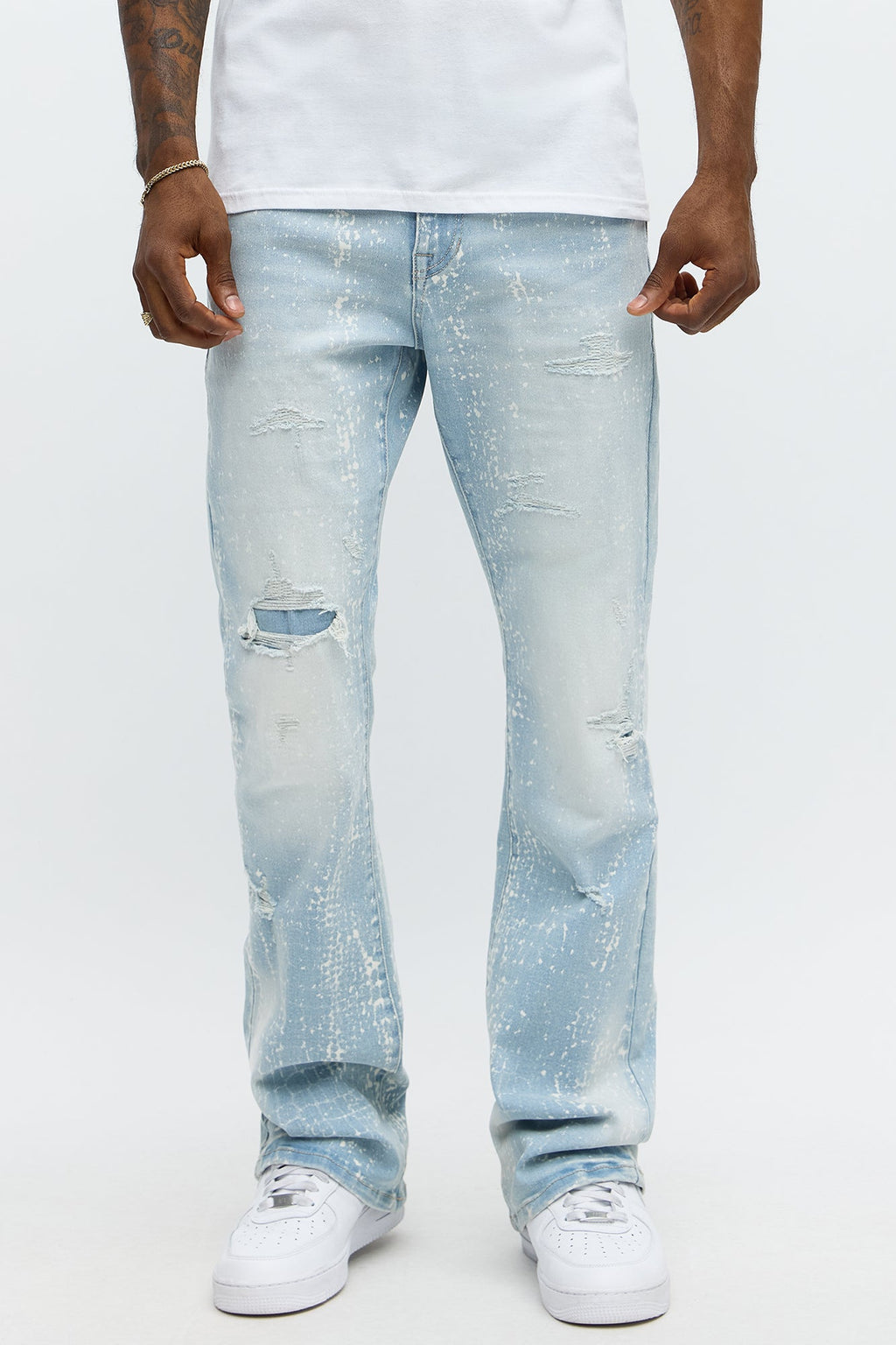 Stacked Skinny Flare Bleach Croc Jean - Light Wash - image 1