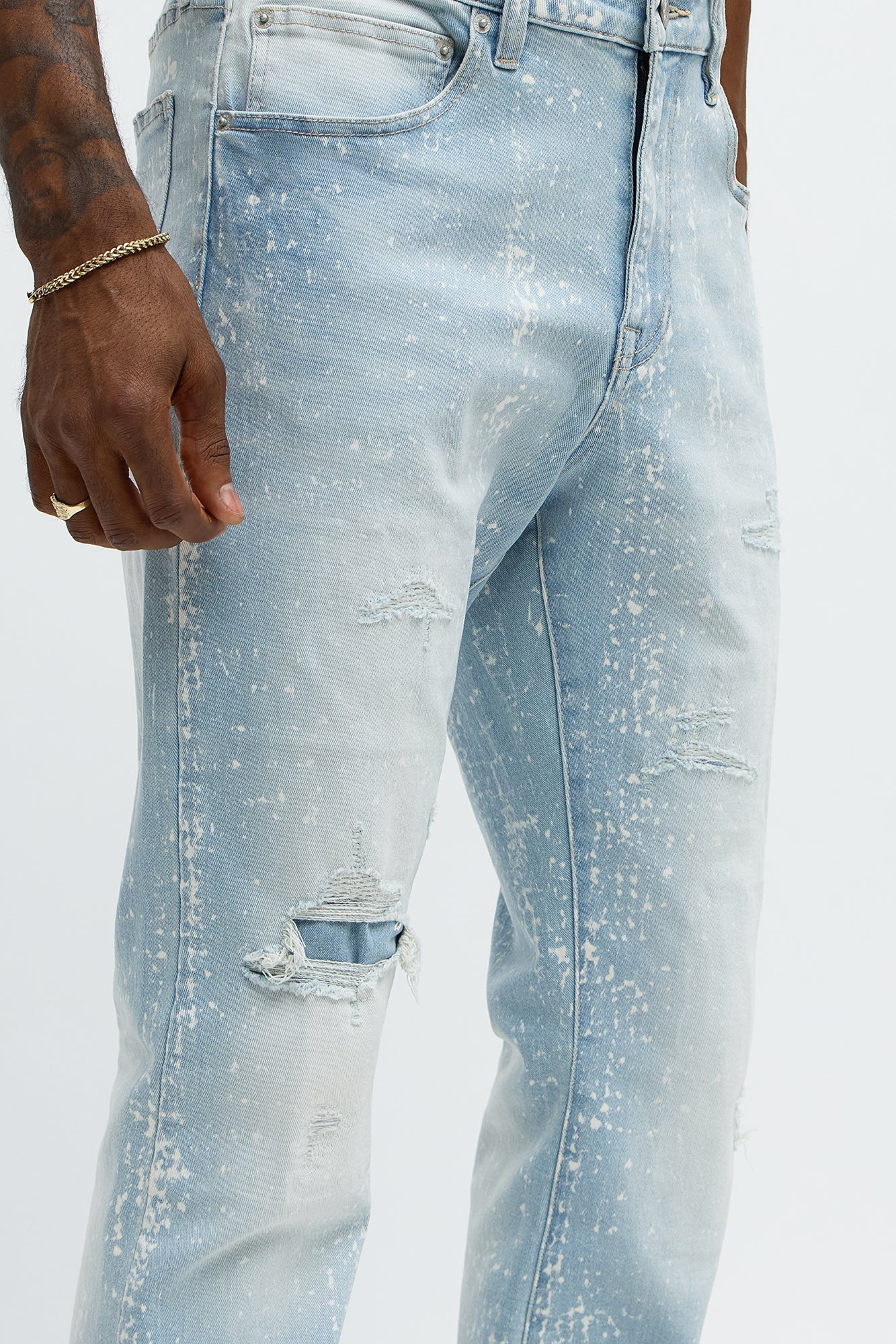 Stacked Skinny Flare Bleach Croc Jean - Light Wash - image 3