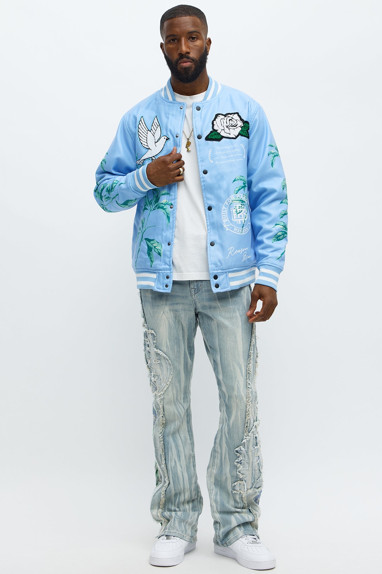 Stacked Skinny Flare Gray With Tapestry Sides Jean - Light Blue Wash - image 4