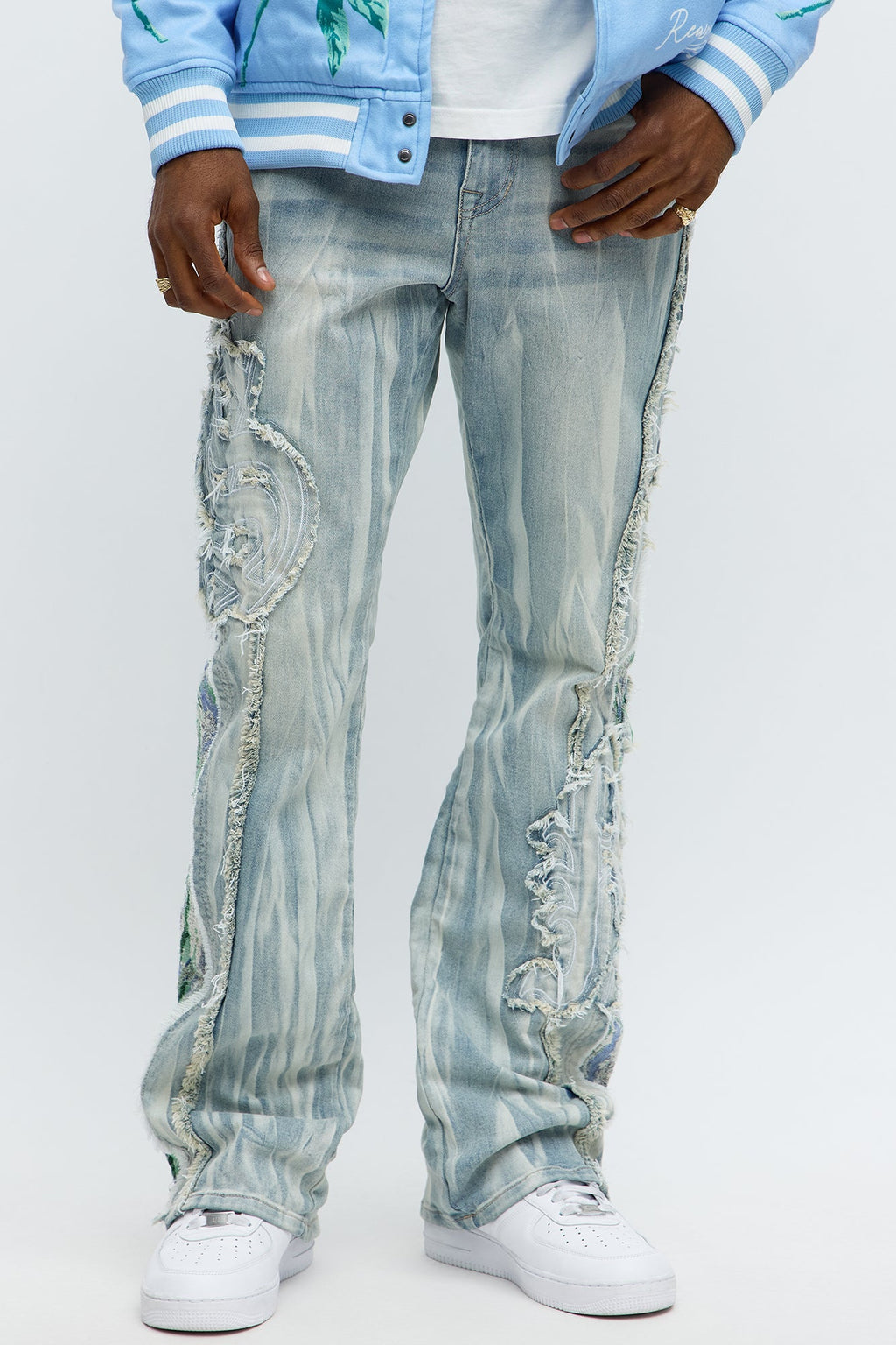 Stacked Skinny Flare Gray With Tapestry Sides Jean - Light Blue Wash - image 3