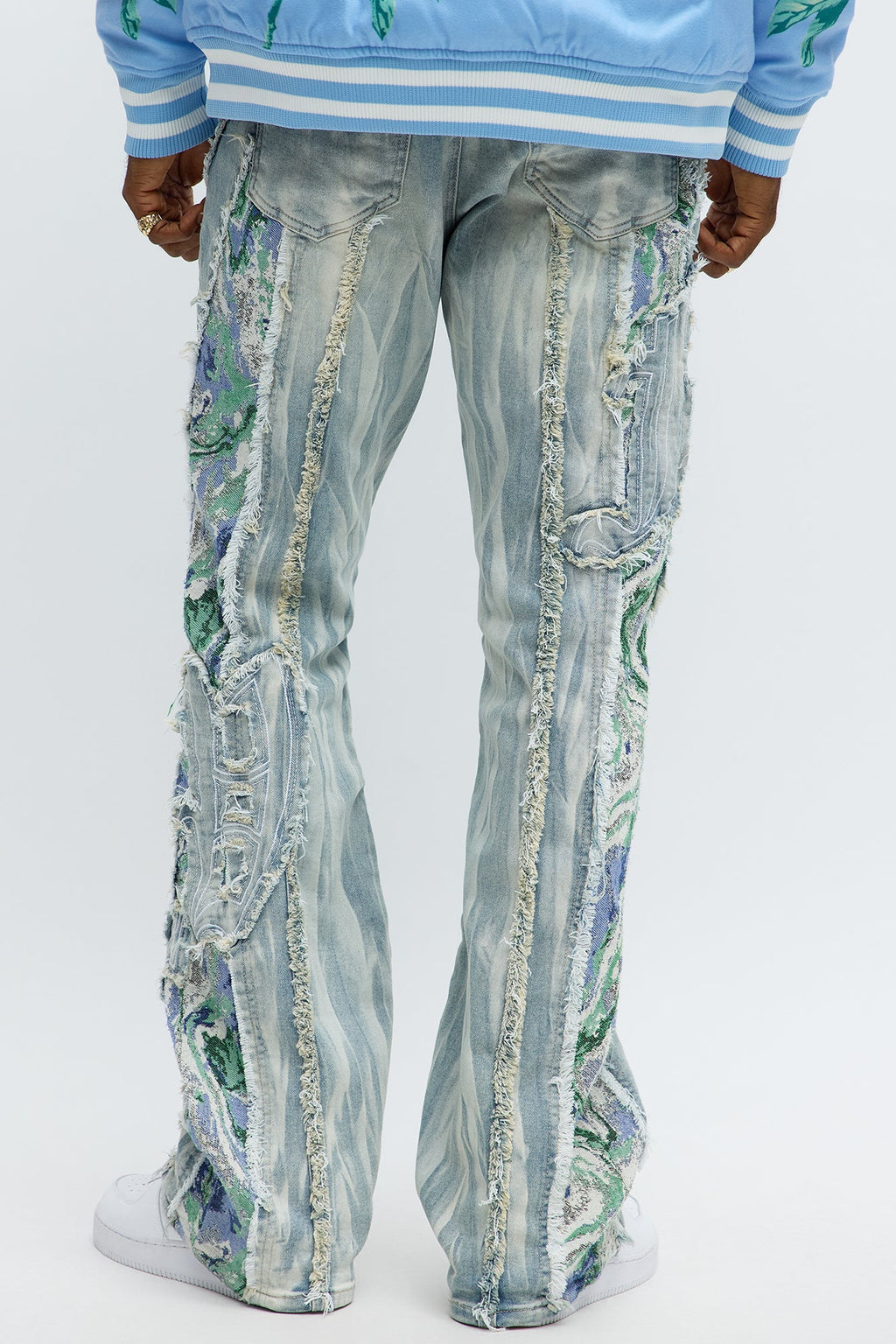 Stacked Skinny Flare Gray With Tapestry Sides Jean - Light Blue Wash - image 2