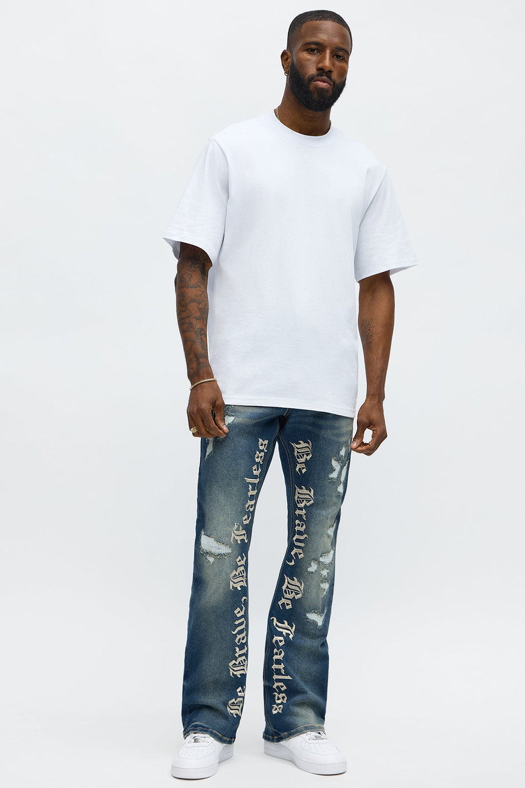 Stacked Skinny Flare Be Brave Be Fearless Embridered Jean - Dark Wash - image 1
