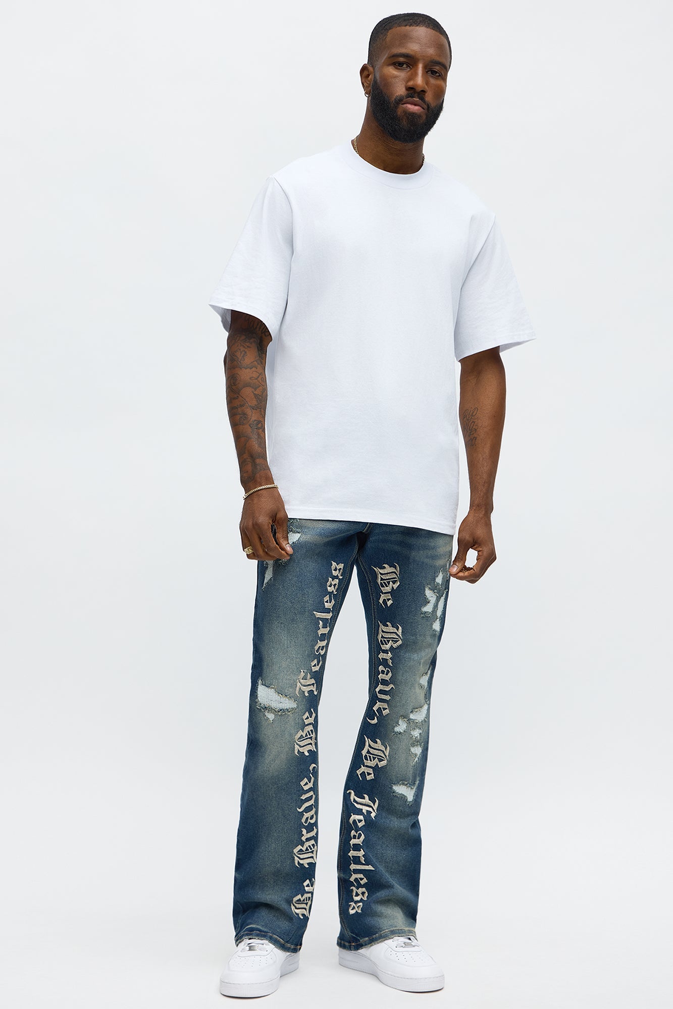 Stacked Skinny Flare Be Brave Be Fearless Embridered Jean - Dark Wash - image 1