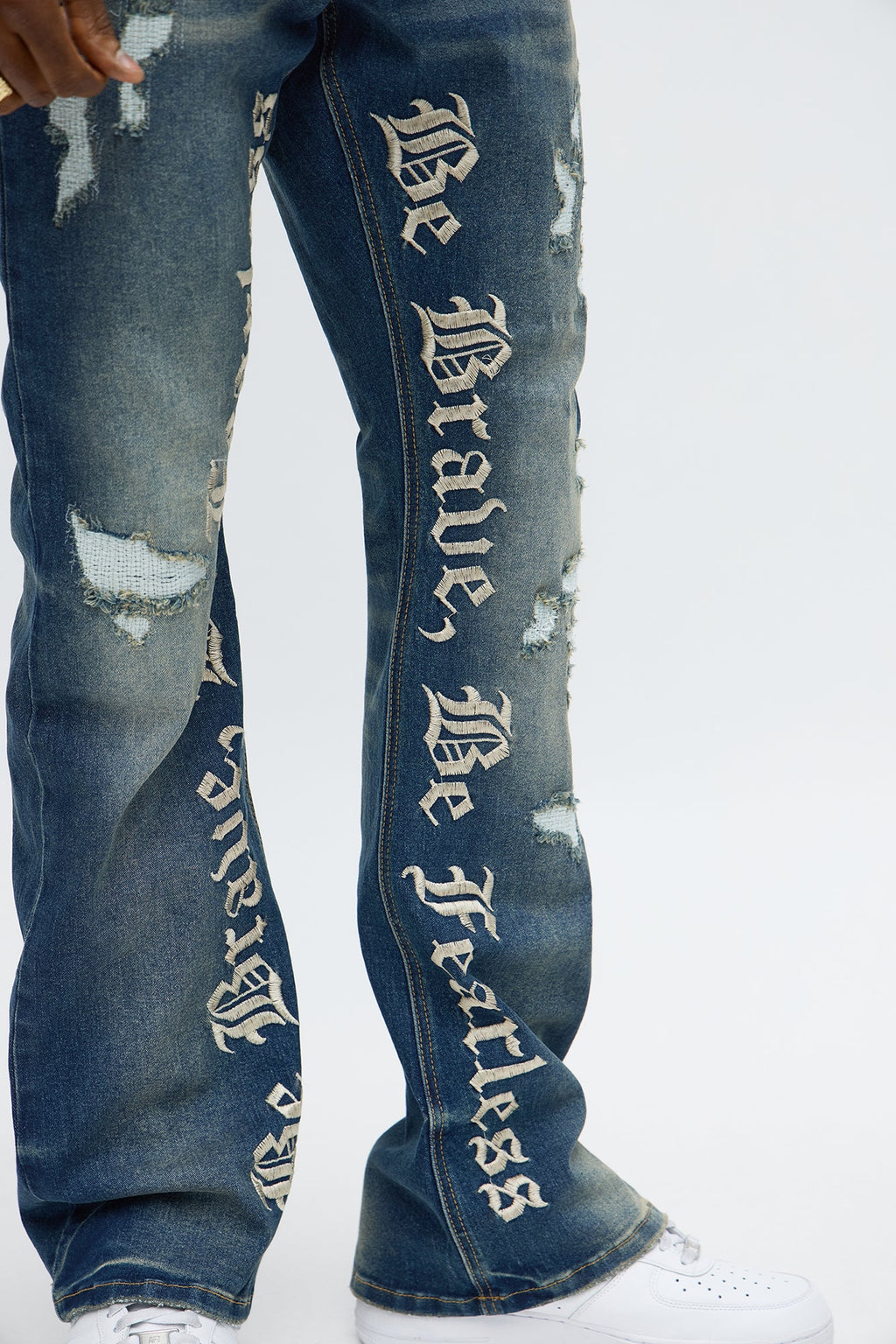 Stacked Skinny Flare Be Brave Be Fearless Embridered Jean - Dark Wash - image 4