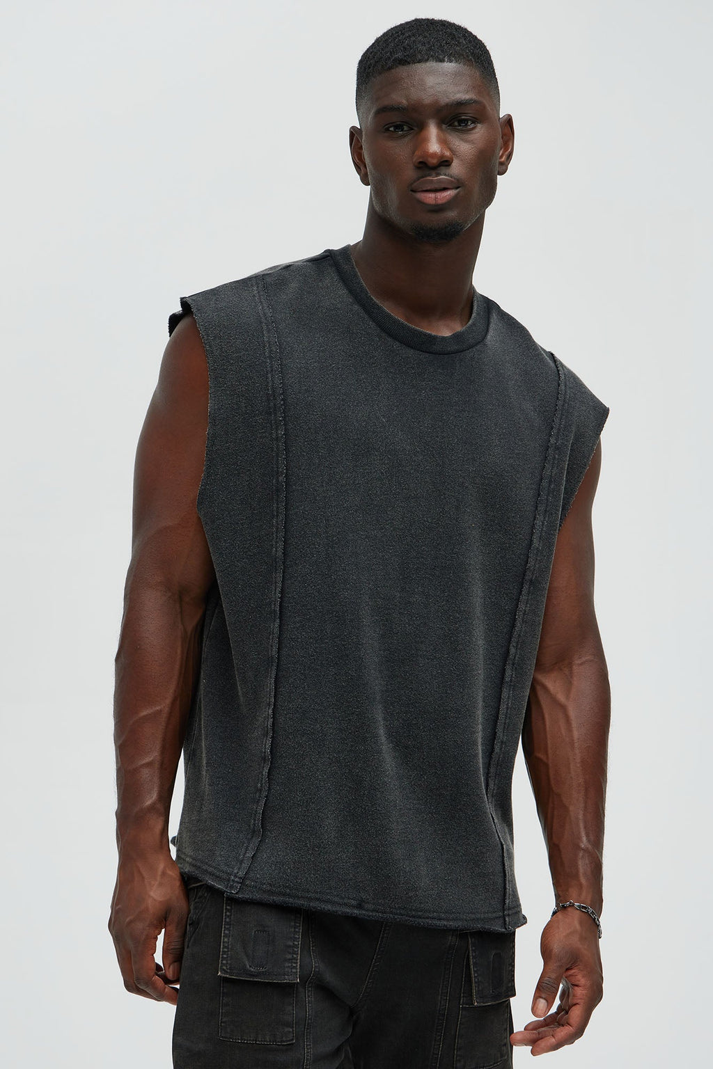 Greaser Paneled Fleece Muscle Tee - Black Wash - image 1
