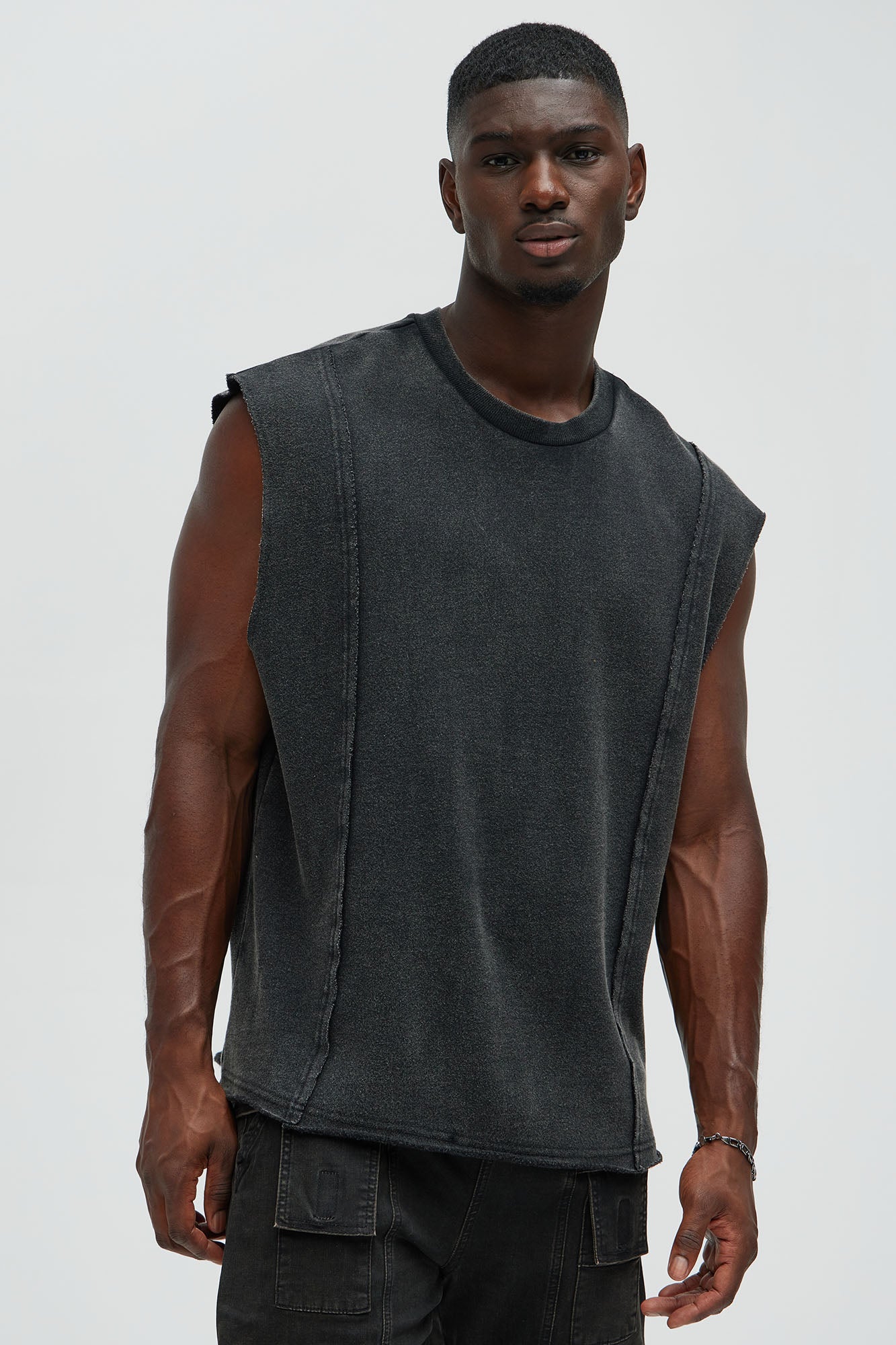 Greaser Paneled Fleece Muscle Tee - Black Wash - image 1