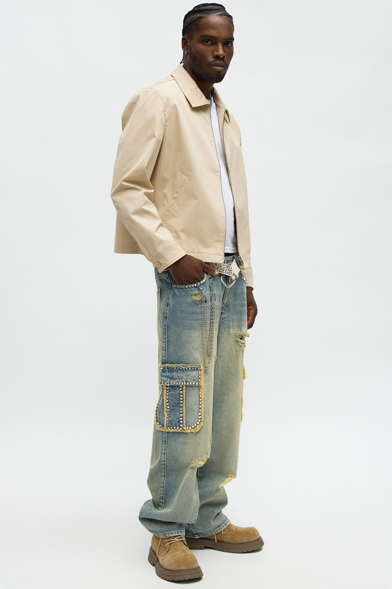 Baggy Studded Way Cargo Jean - Vintage Wash - image 2