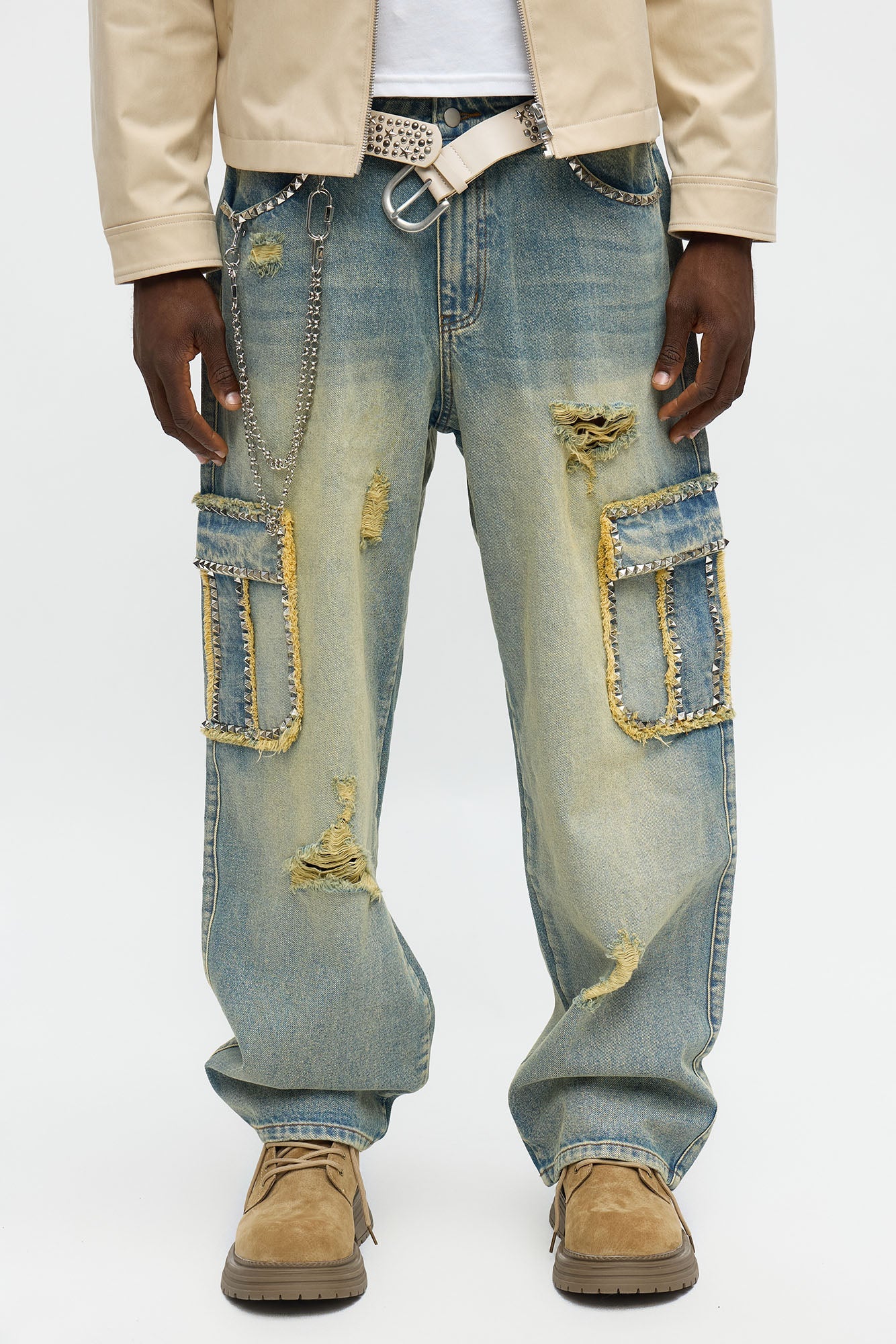 Baggy Studded Way Cargo Jean - Vintage Wash - image 1