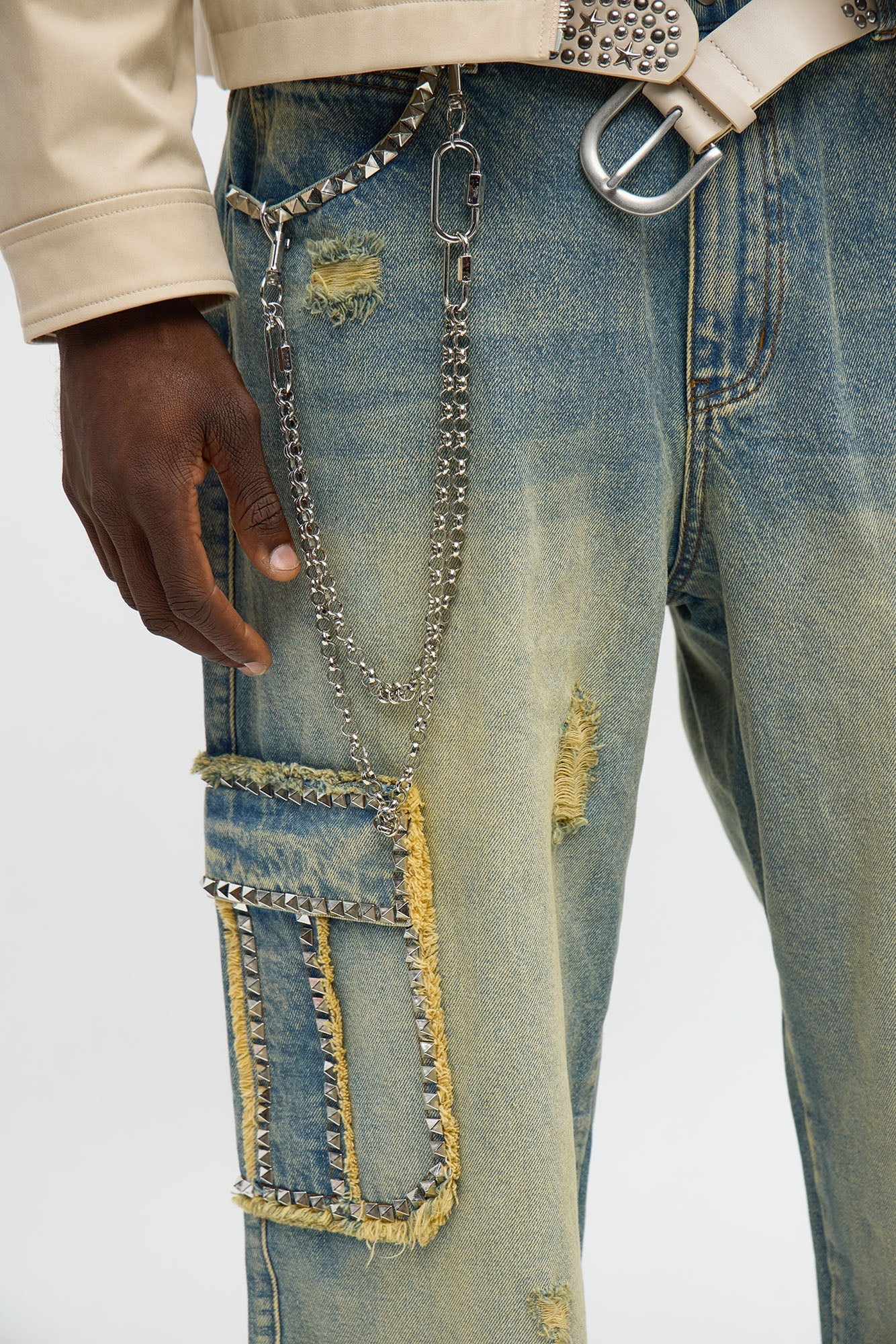 Baggy Studded Way Cargo Jean - Vintage Wash - image 3