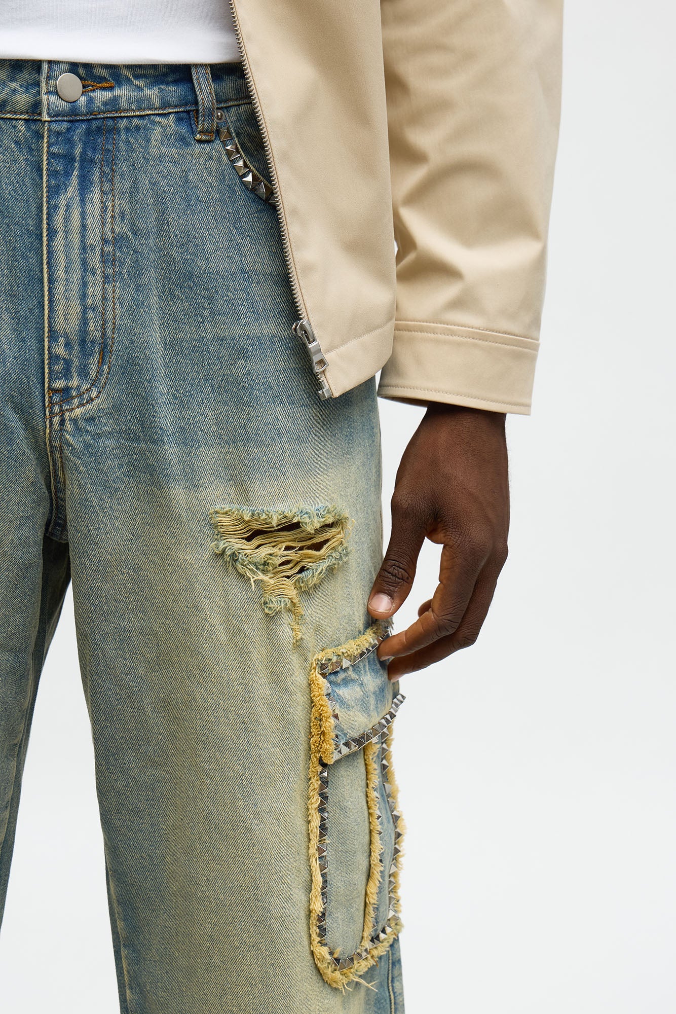 Baggy Studded Way Cargo Jean - Vintage Wash - image 4