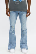 Stacked Skinny Flare Slit Rebel Against Distressed Jean - Light Wash - image 1