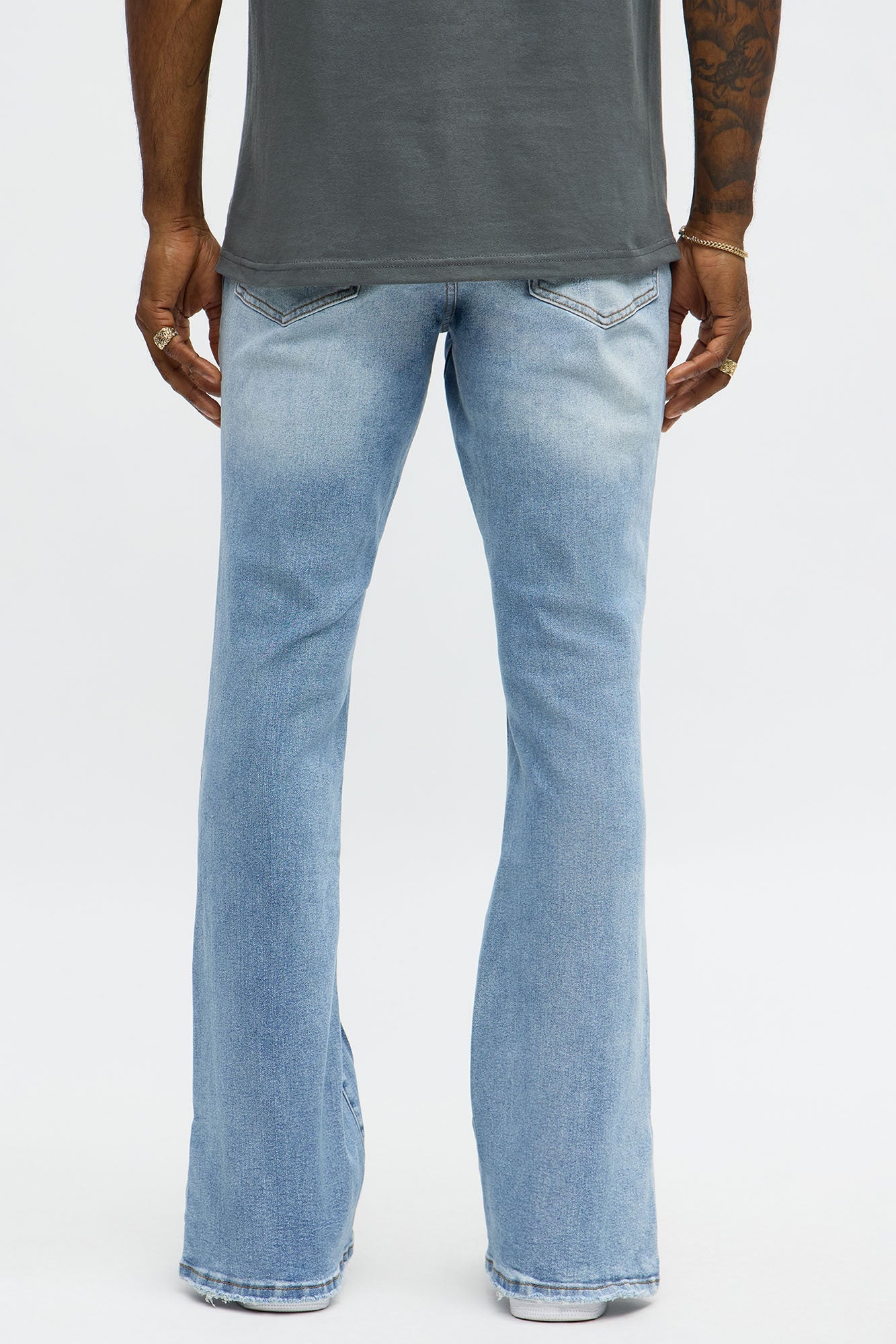 Stacked Skinny Flare Slit Rebel Against Distressed Jean - Light Wash - image 4