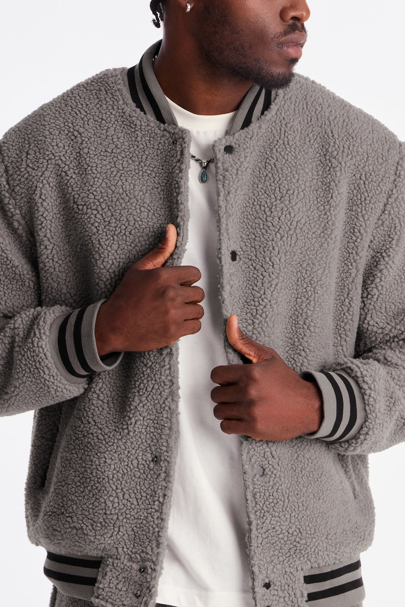 Teddy Varsity Sherpa Jacket - Grey - image 3