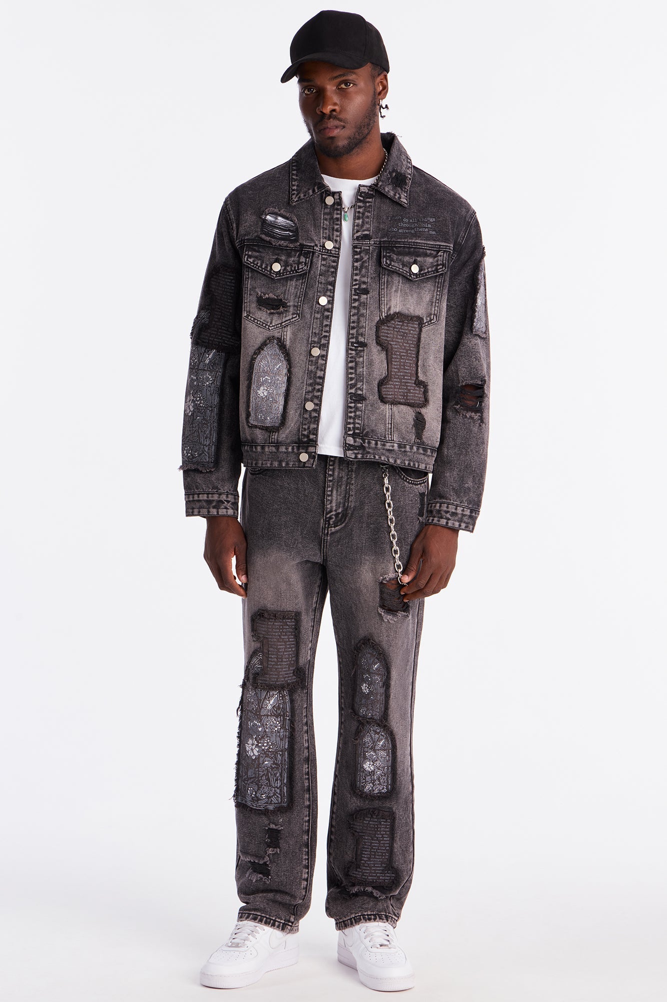 Straight In Due Time Distressed Patch Jean - Black Wash - image 2