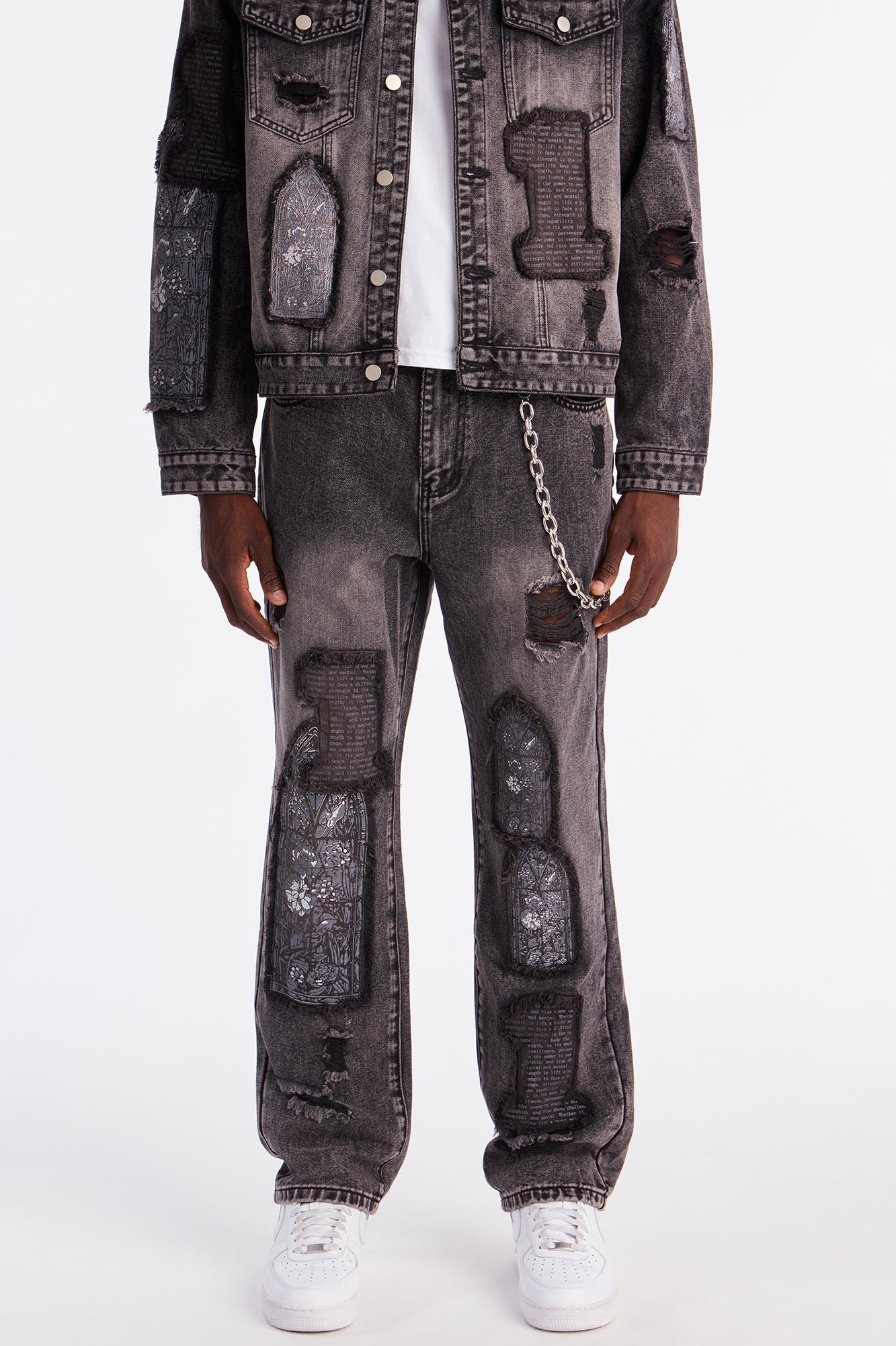 Straight In Due Time Distressed Patch Jean - Black Wash - image 1