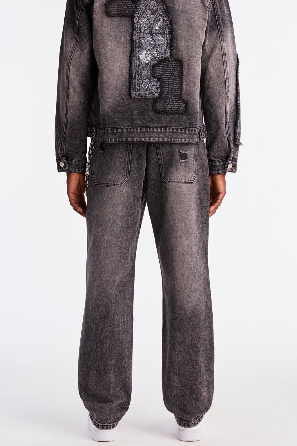 Straight In Due Time Distressed Patch Jean - Black Wash - image 4