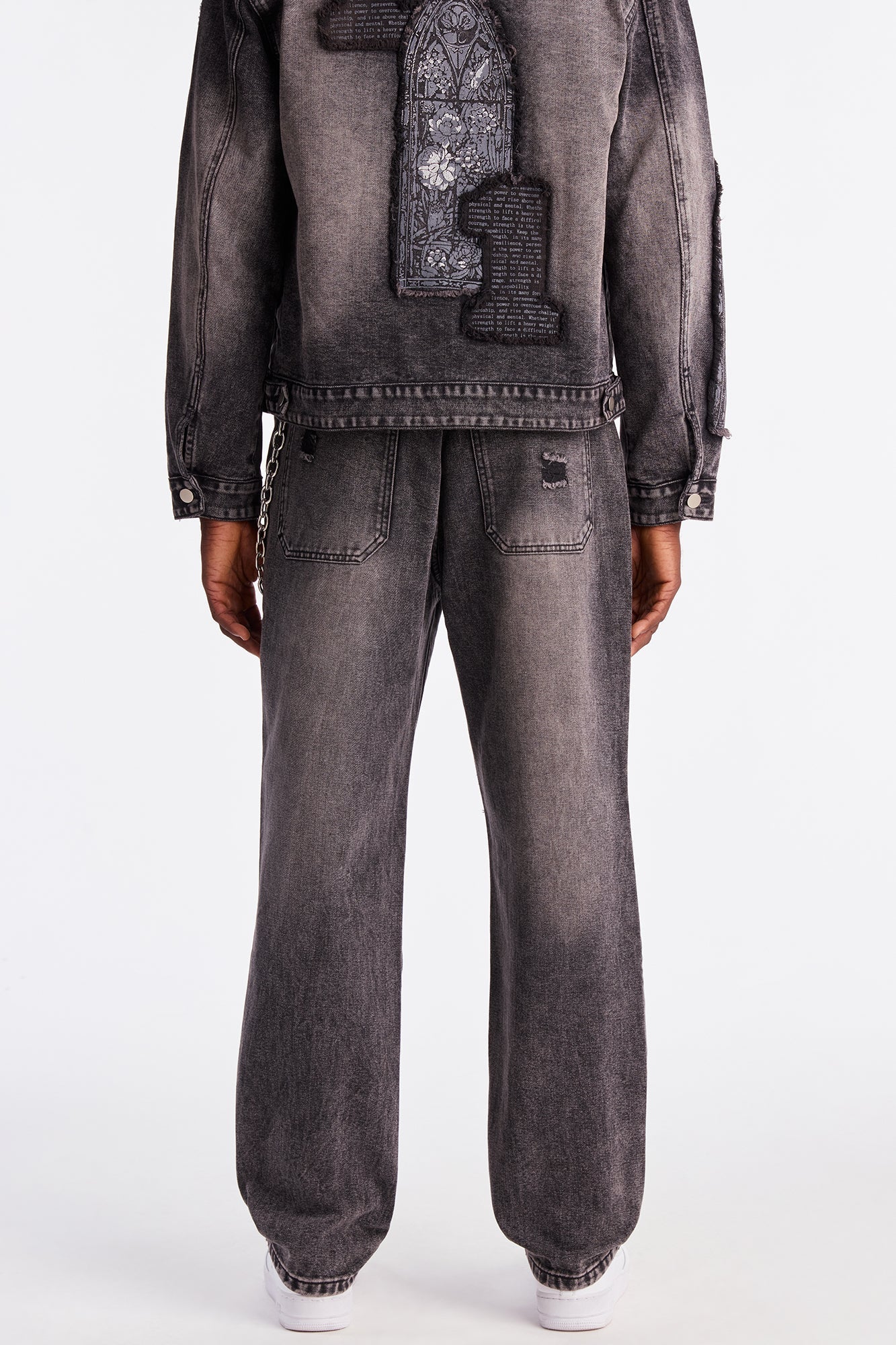 Straight In Due Time Distressed Patch Jean - Black Wash - image 4