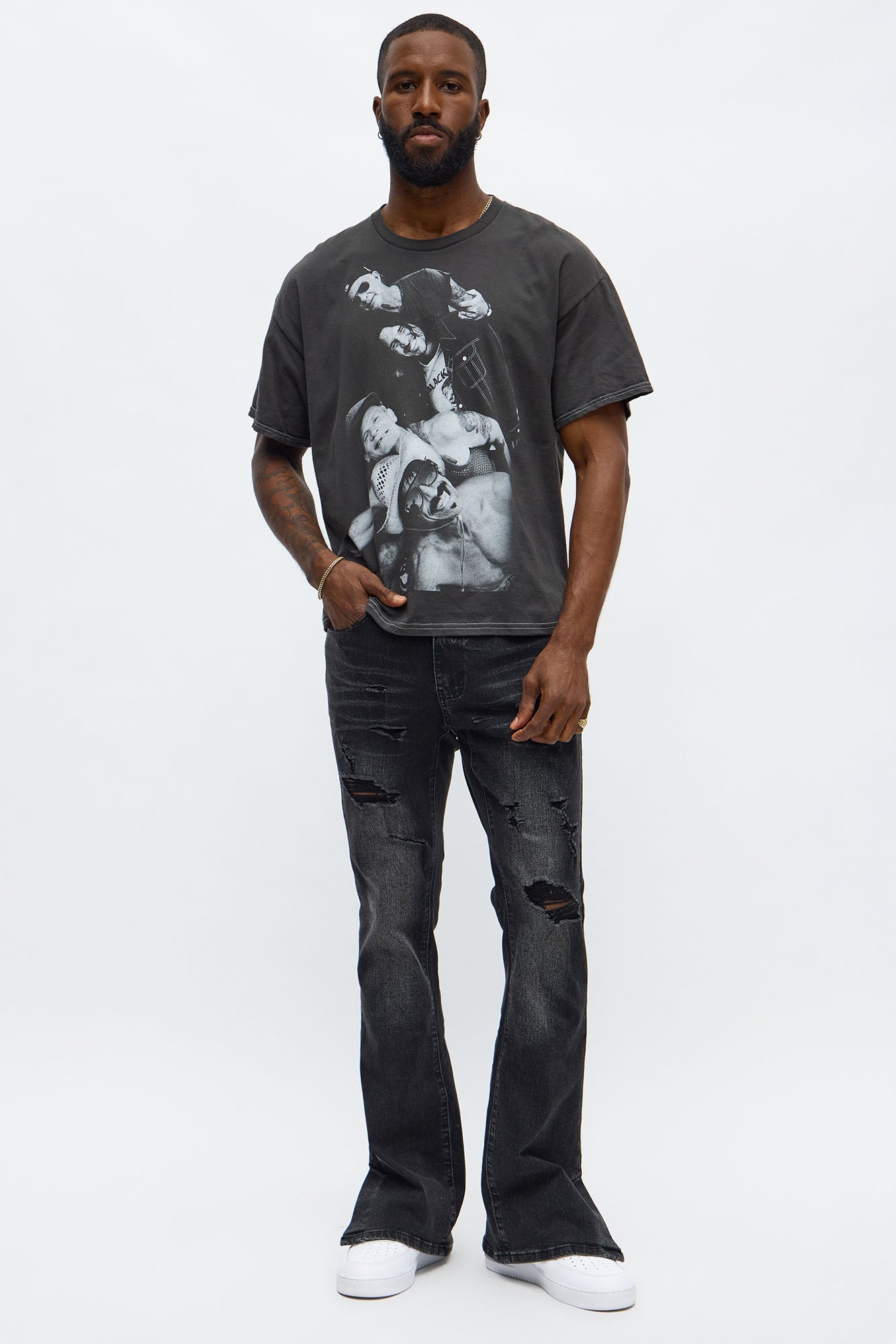 Stacked Skinny Flare Slit Let's Go Distressed Jean - Black Wash - image 2