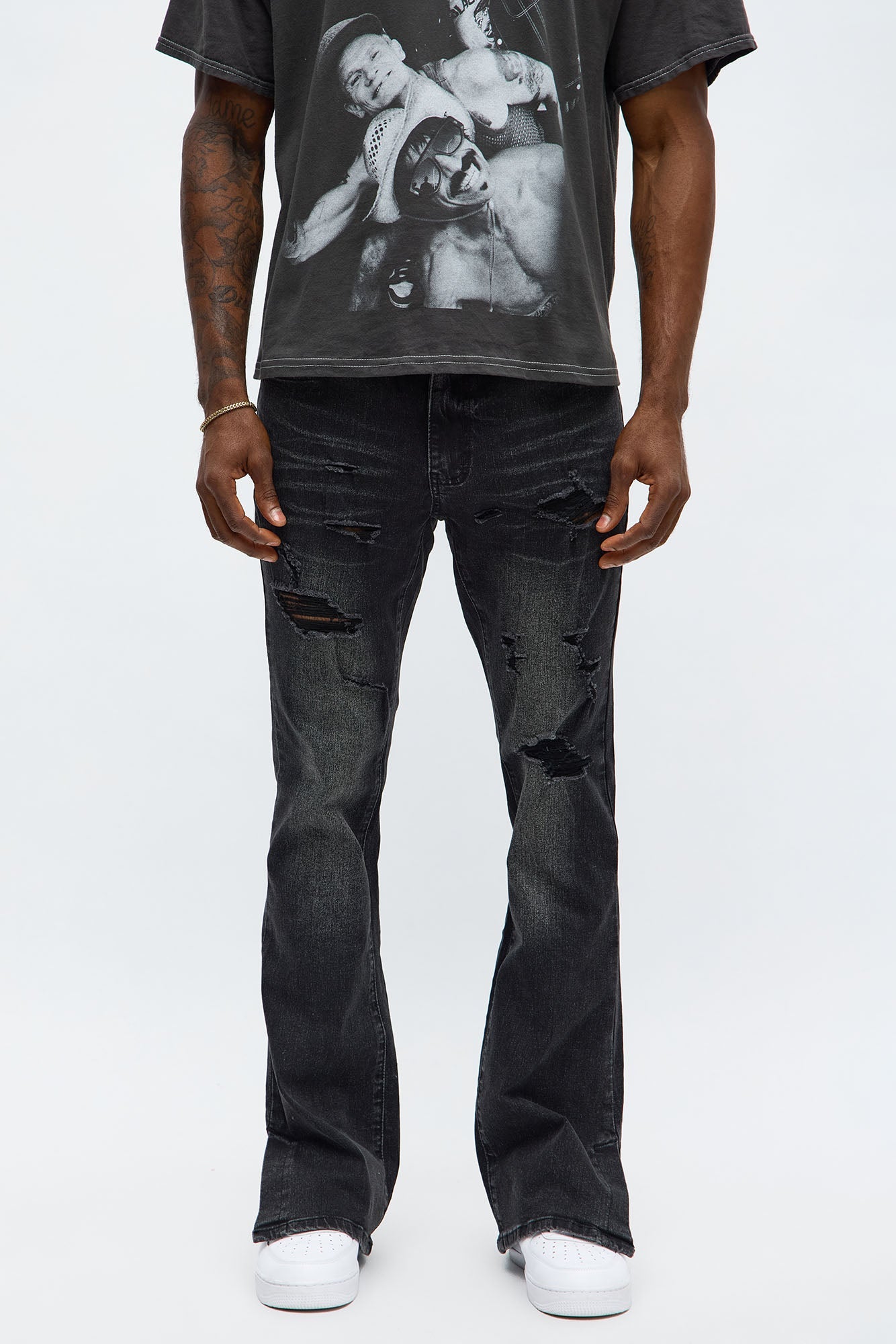 Stacked Skinny Flare Slit Let's Go Distressed Jean - Black Wash - image 1