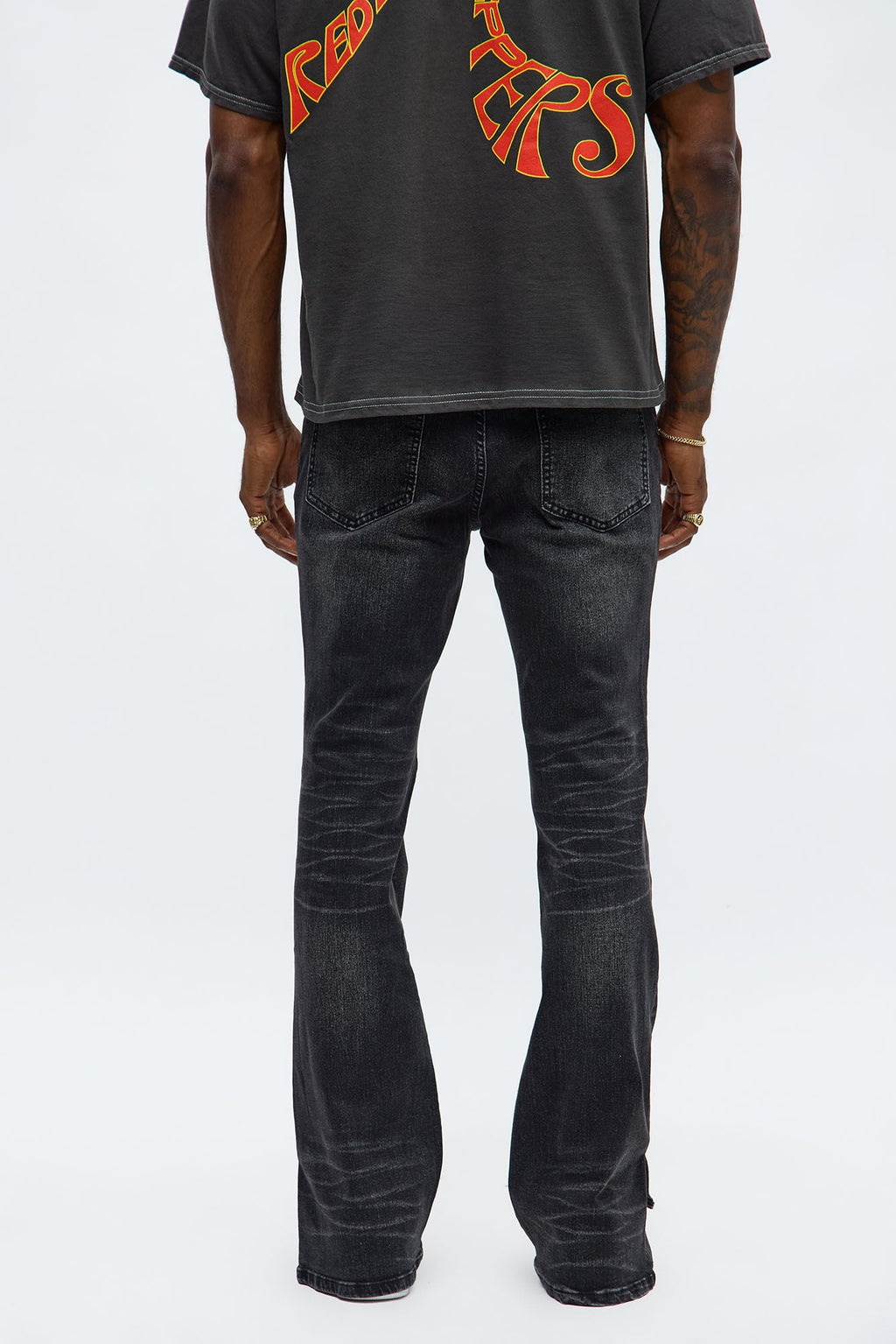 Stacked Skinny Flare Slit Let's Go Distressed Jean - Black Wash - image 4