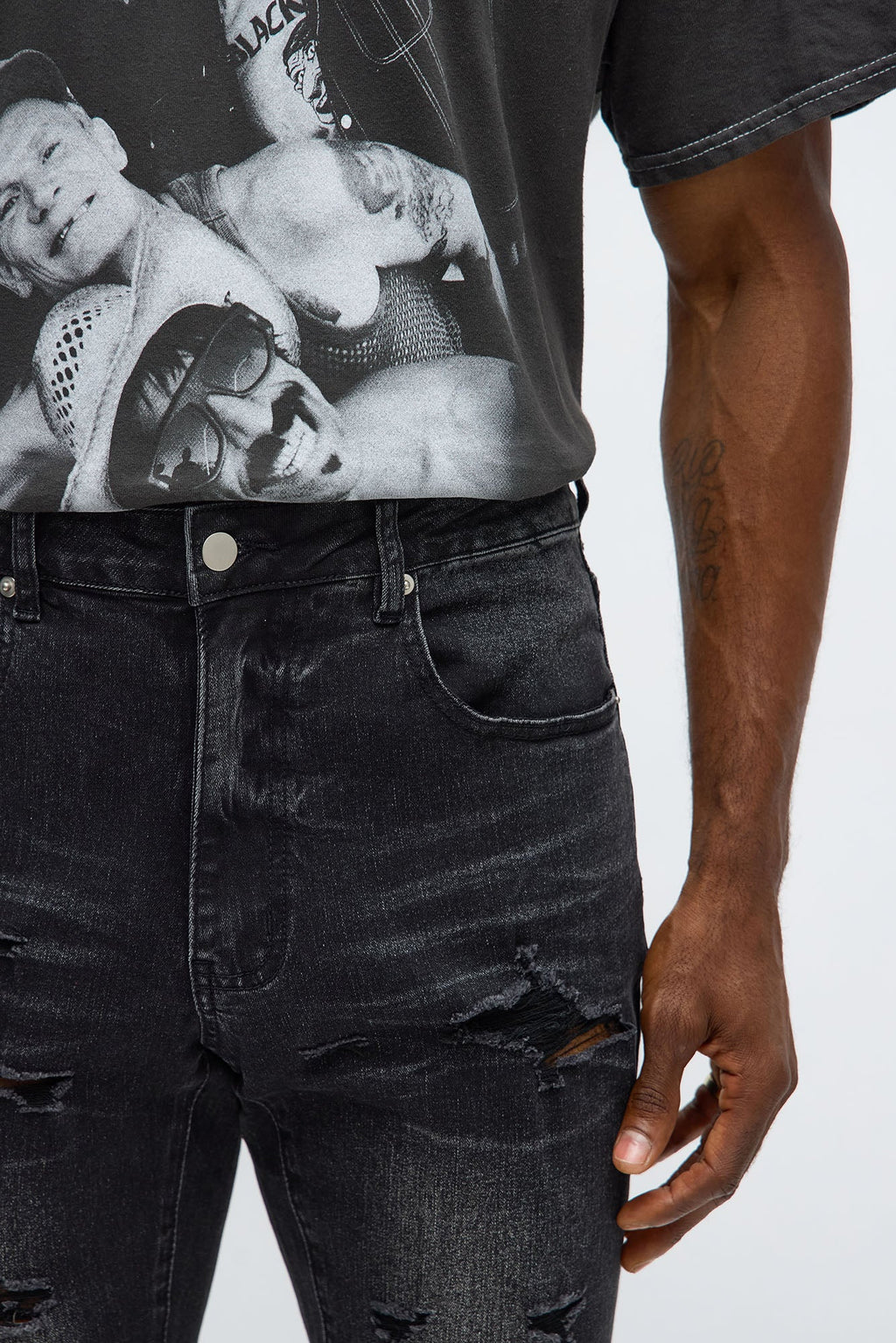 Stacked Skinny Flare Slit Let's Go Distressed Jean - Black Wash - image 3