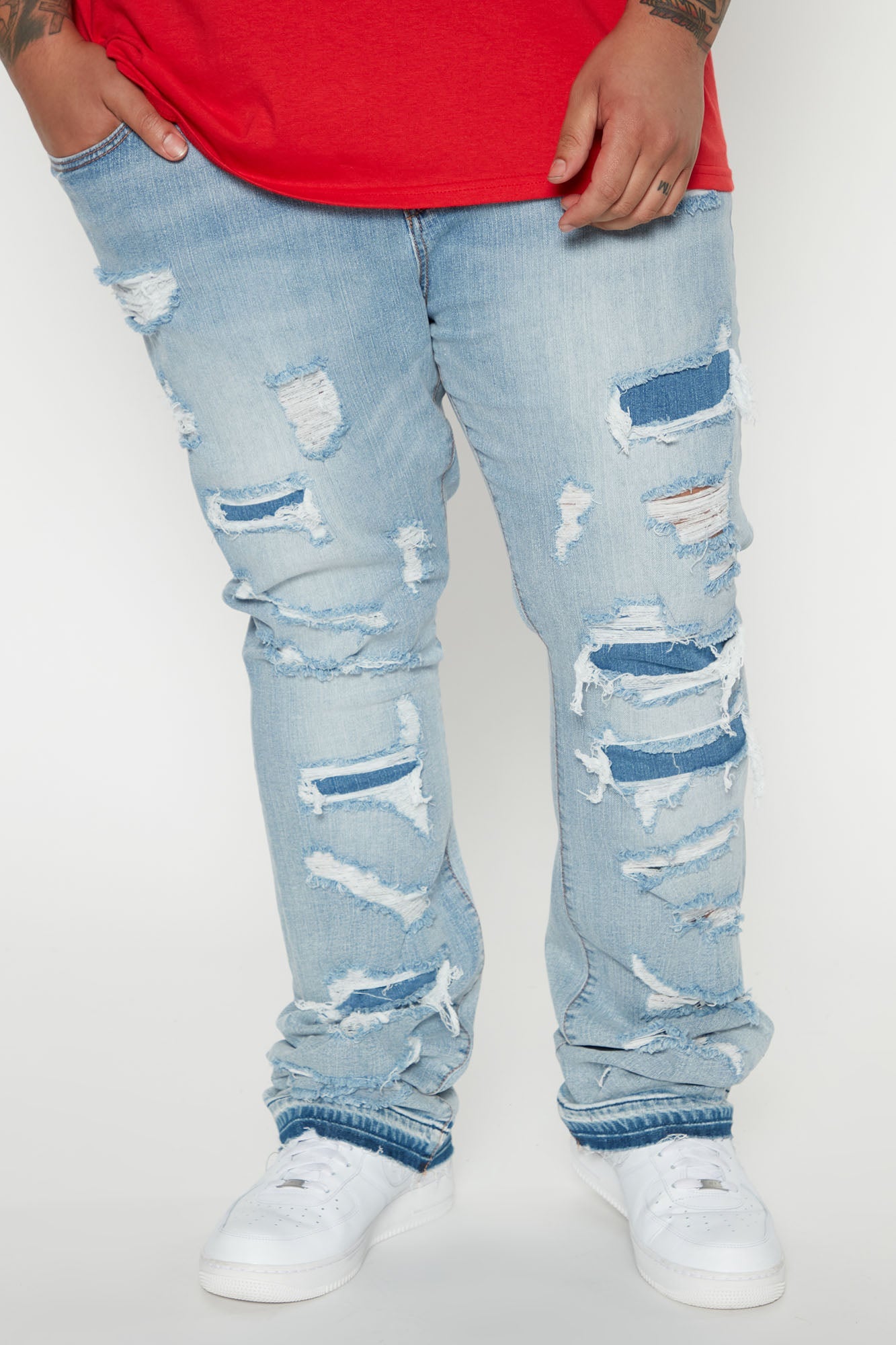 Through It Ripped Skinny Flared Jeans - Vintage Blue Wash - image 3