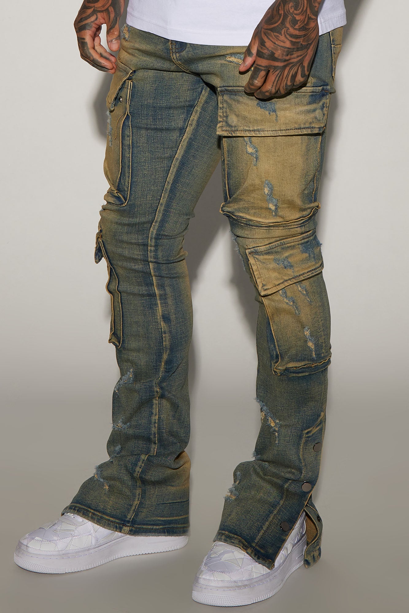 On The Set Stacked Skinny Snap Flare Jeans - Vintage Wash - image 1