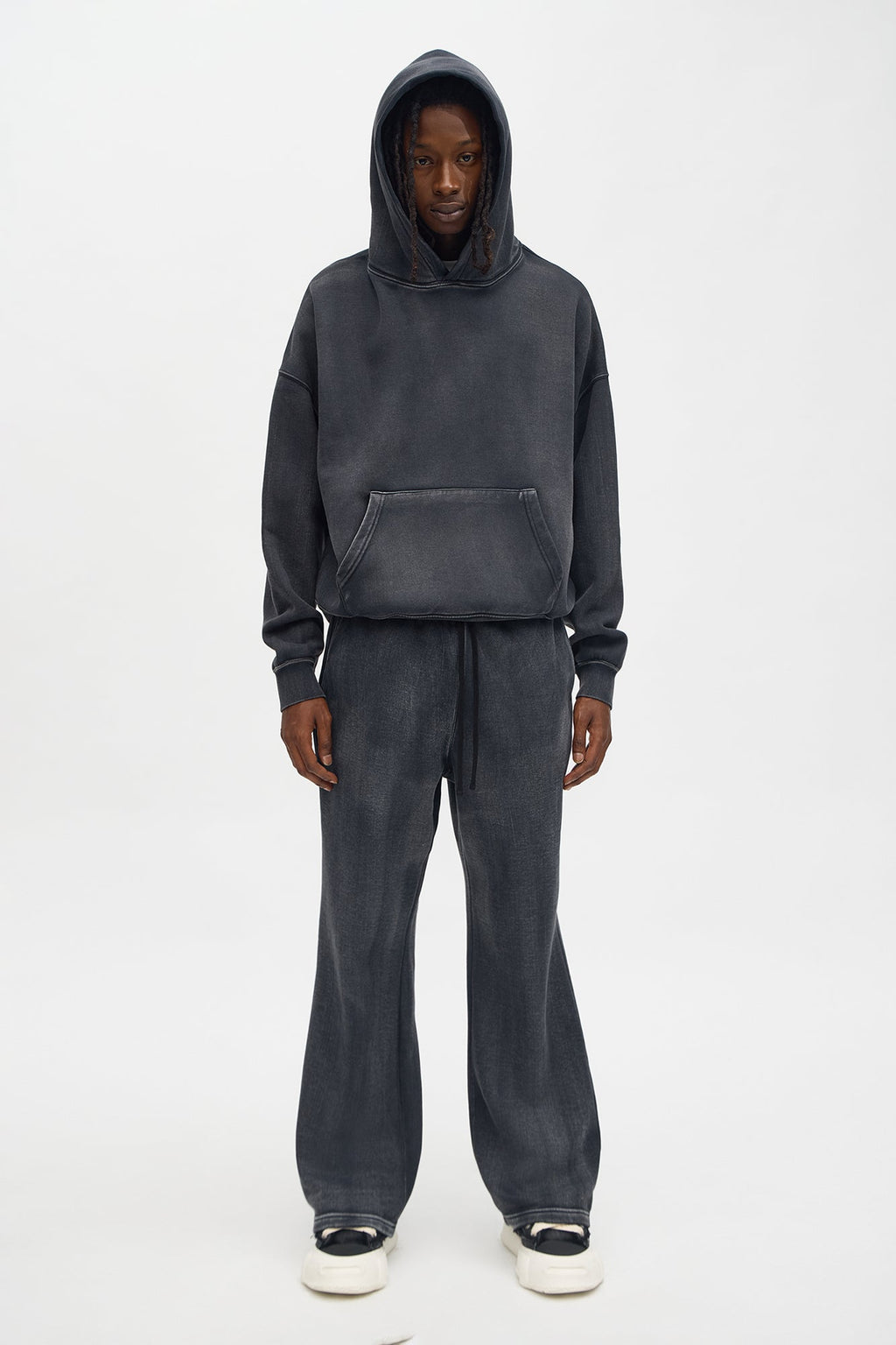 Acid Wash Oversized Heavyweight Hoodie - Black - image 2