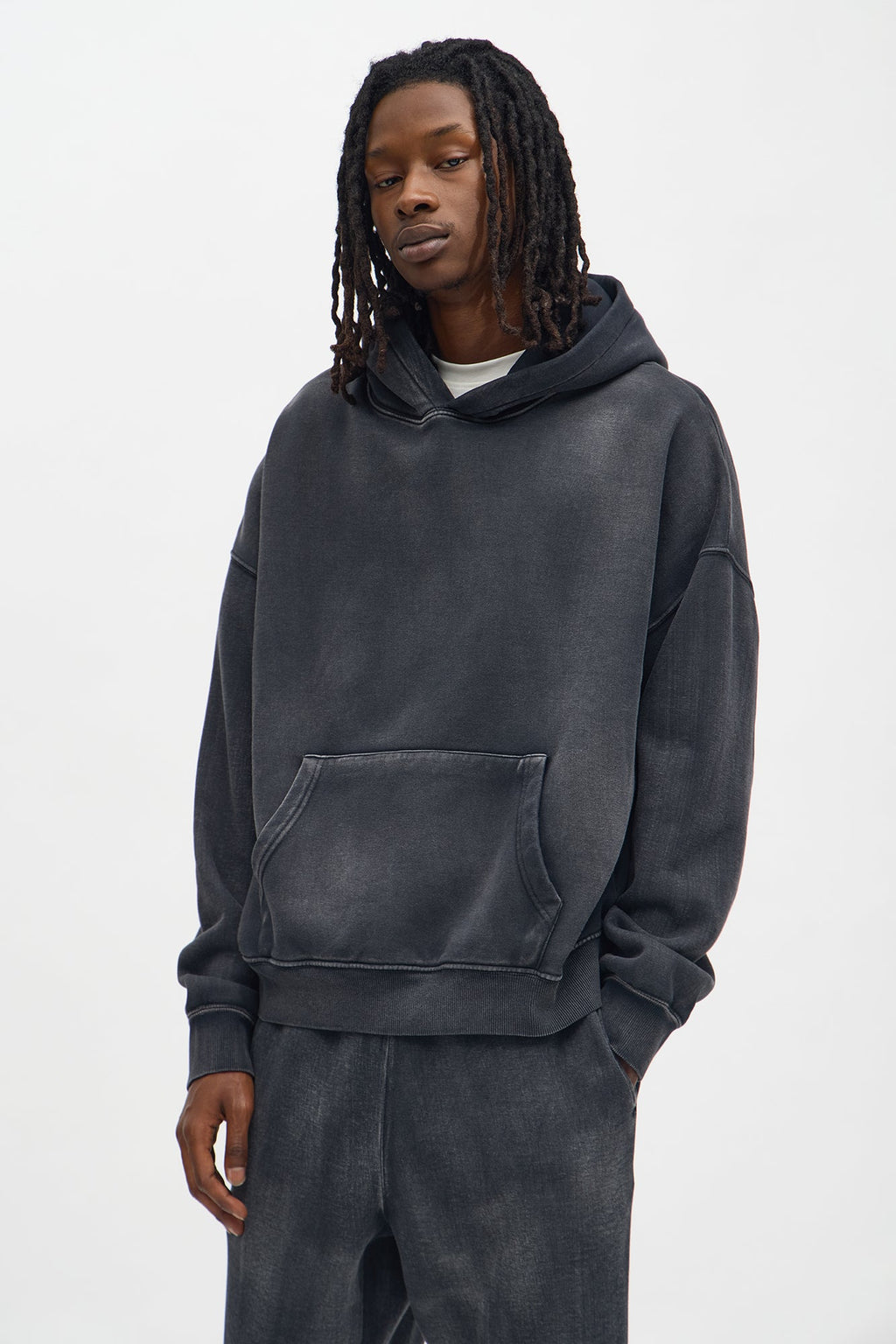 Acid Wash Oversized Heavyweight Hoodie - Black - image 1