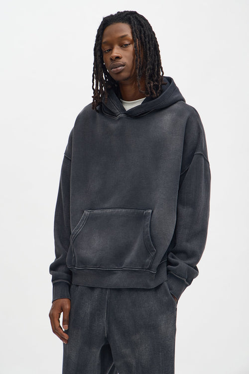 Acid Wash Oversized Heavyweight Hoodie - Black - image 1