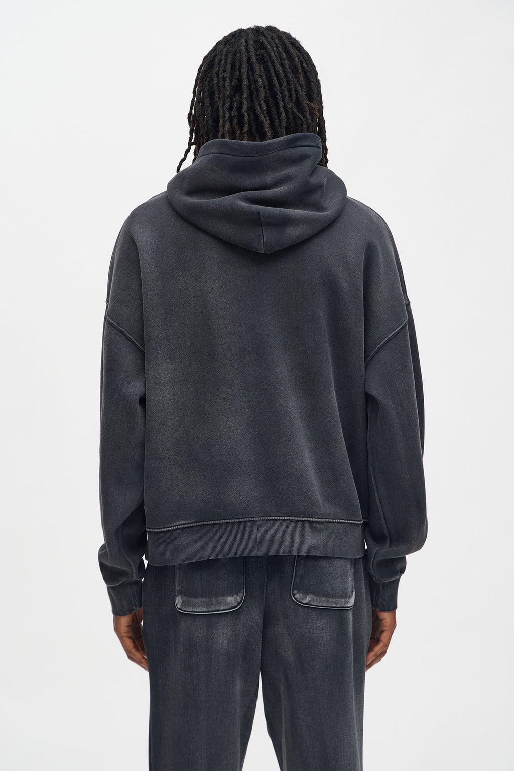Acid Wash Oversized Heavyweight Hoodie - Black - image 4