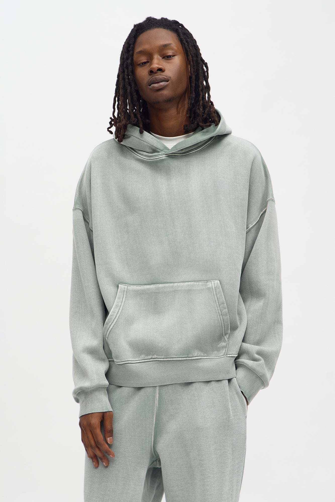 Acid Wash Oversized Heavyweight Hoodie - Sage - image 3