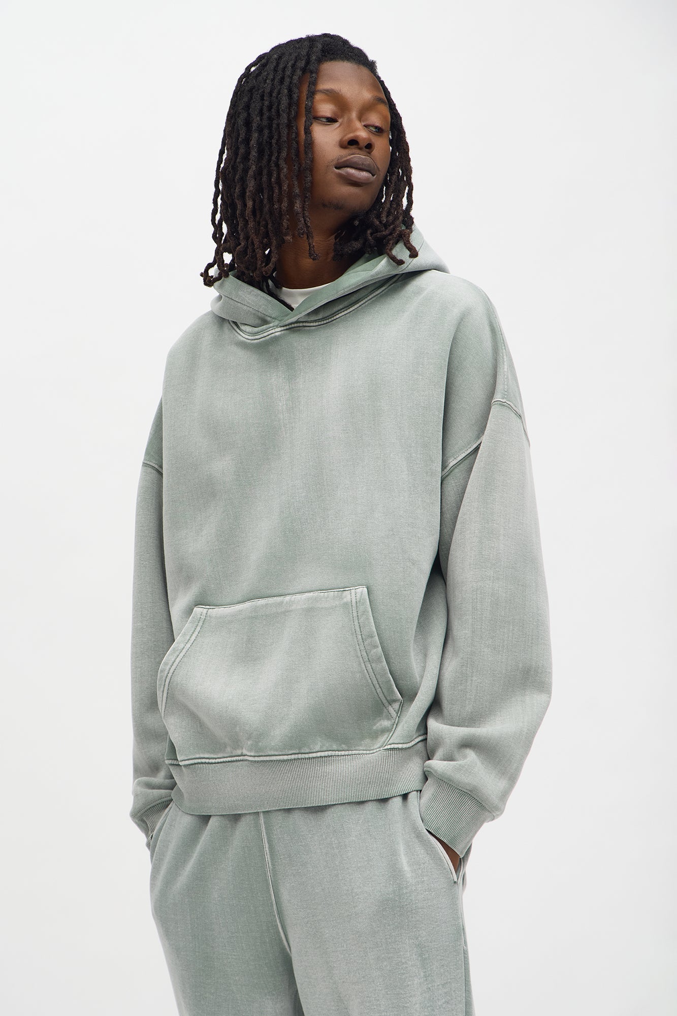 Acid Wash Oversized Heavyweight Hoodie - Sage - image 1