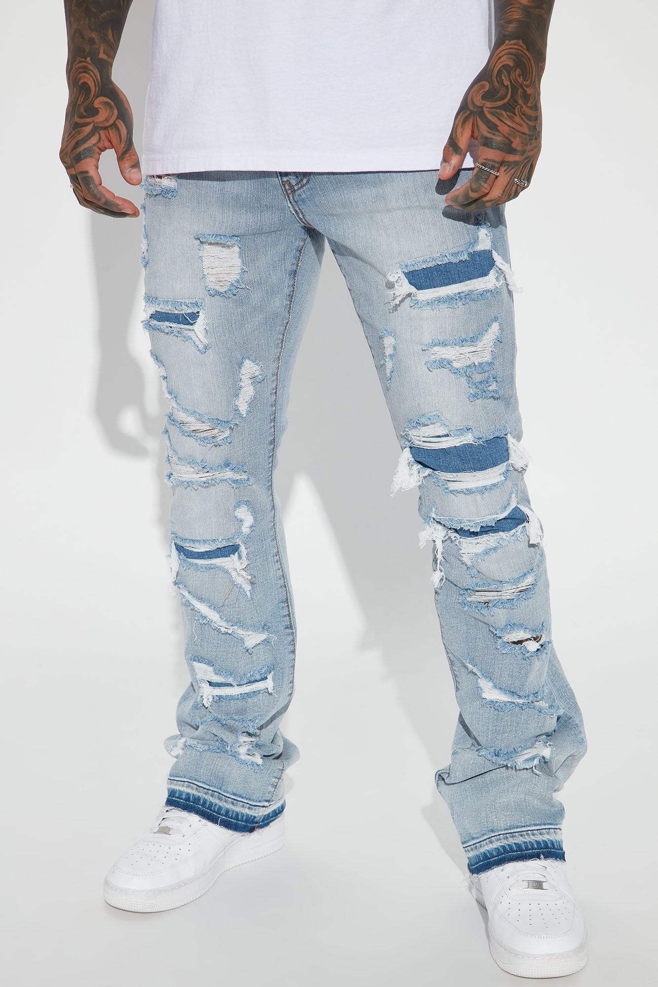 Through It Ripped Skinny Flared Jeans - Vintage Blue Wash - image 1